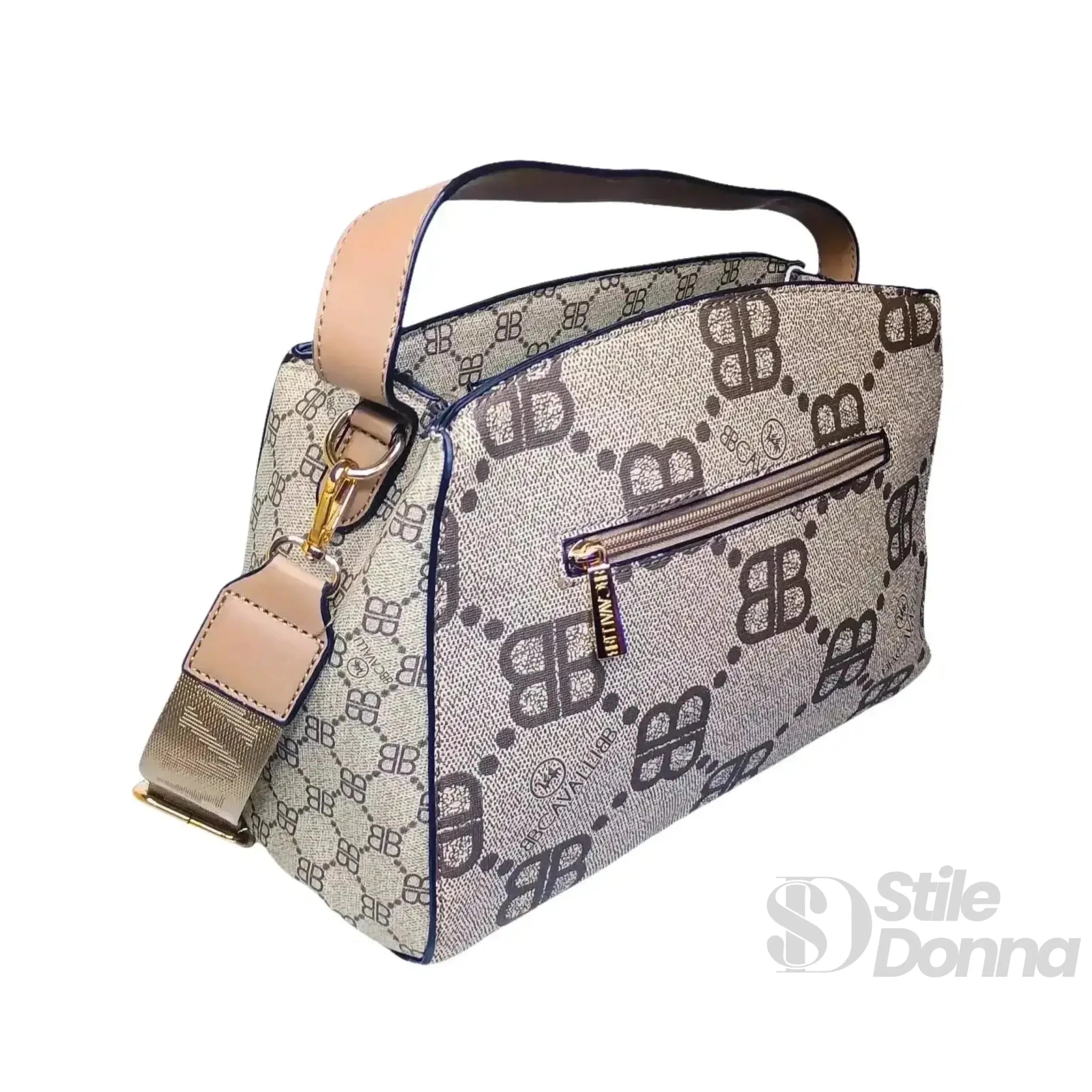 B.Cavalli Borsa a Tracolla in Tela Rivestita e Ecopelle con Motivo Monogramma - Stile Donna Bags