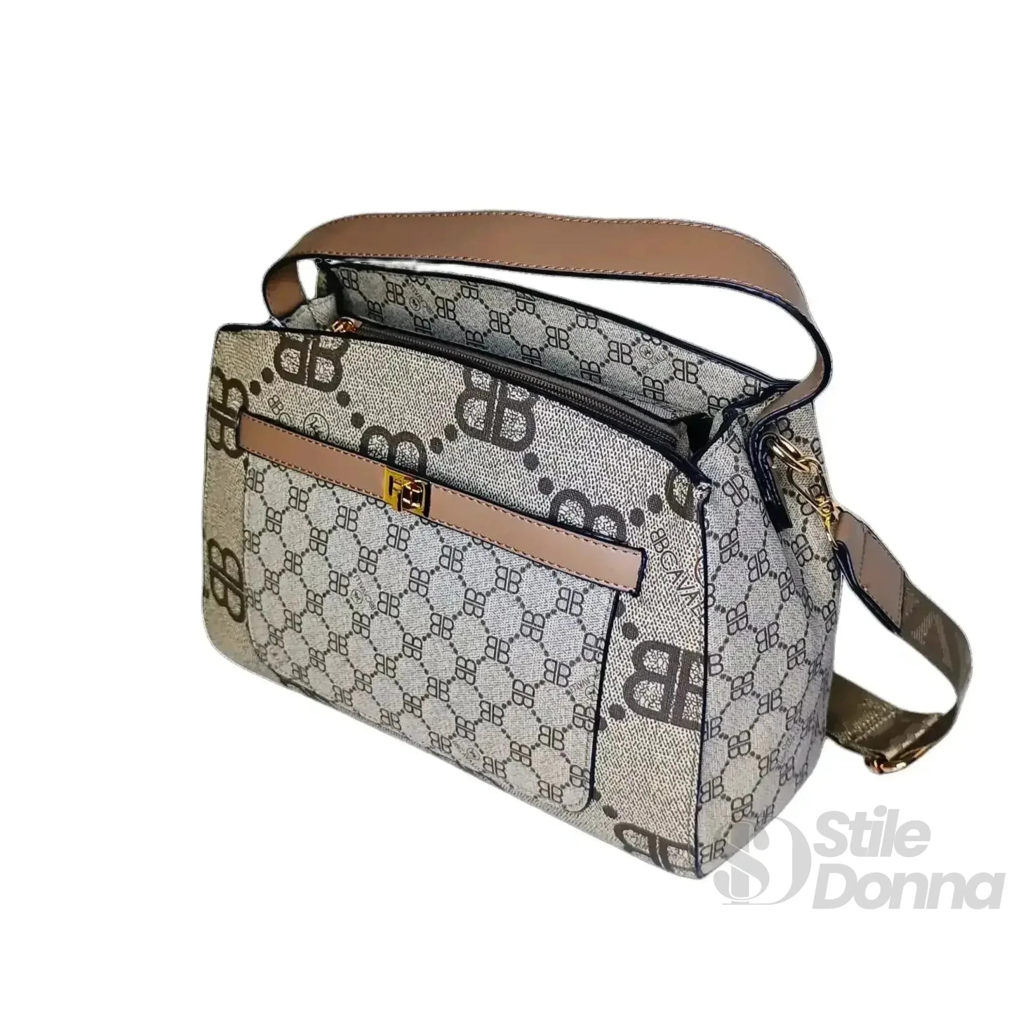 B.Cavalli Borsa a Tracolla in Tela Rivestita e Ecopelle con Motivo Monogramma - Stile Donna Bags