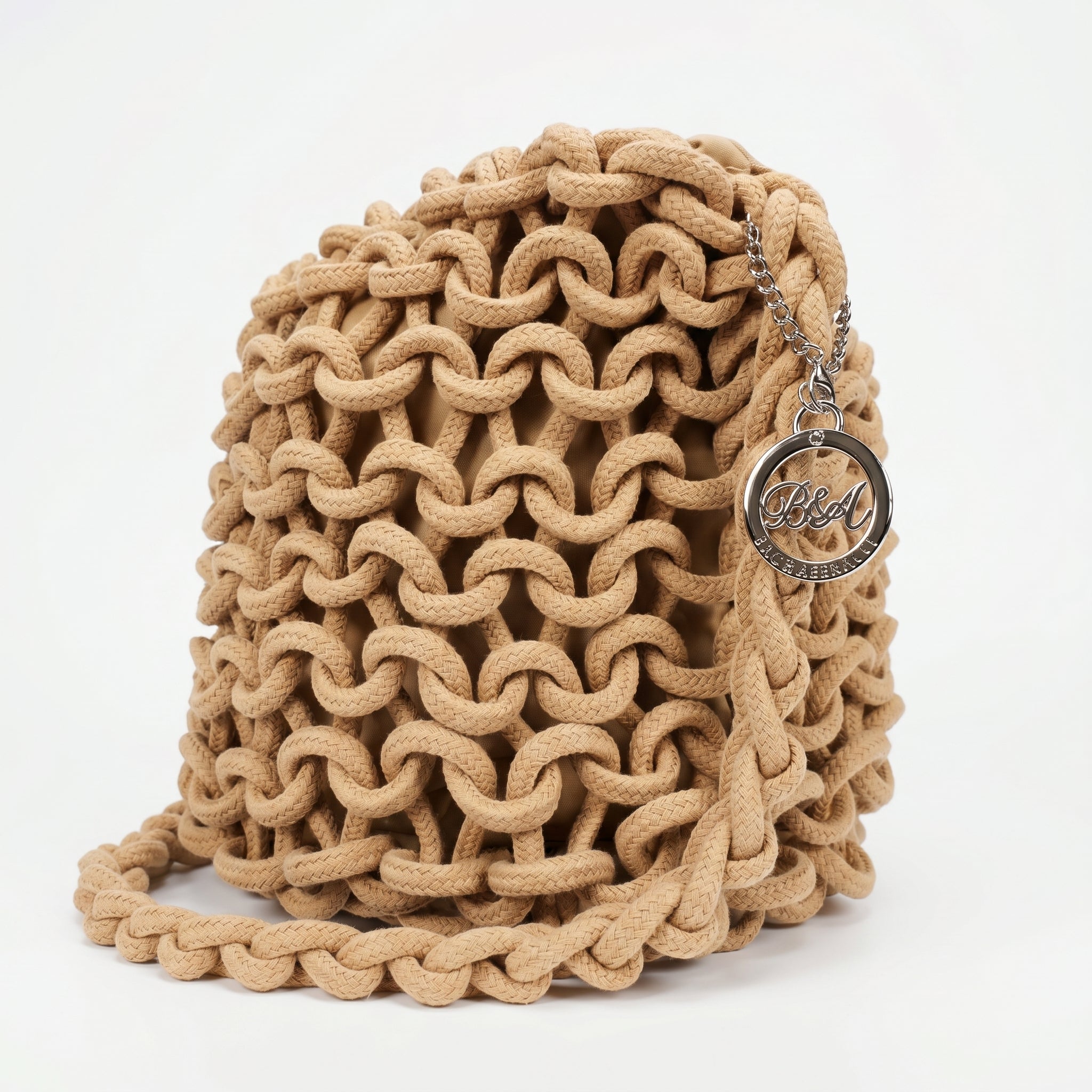 Baci & Abbracci Borsa a Spalla Grande in Corda di Cotone Intrecciata con Nappina - Stile Donna Bags