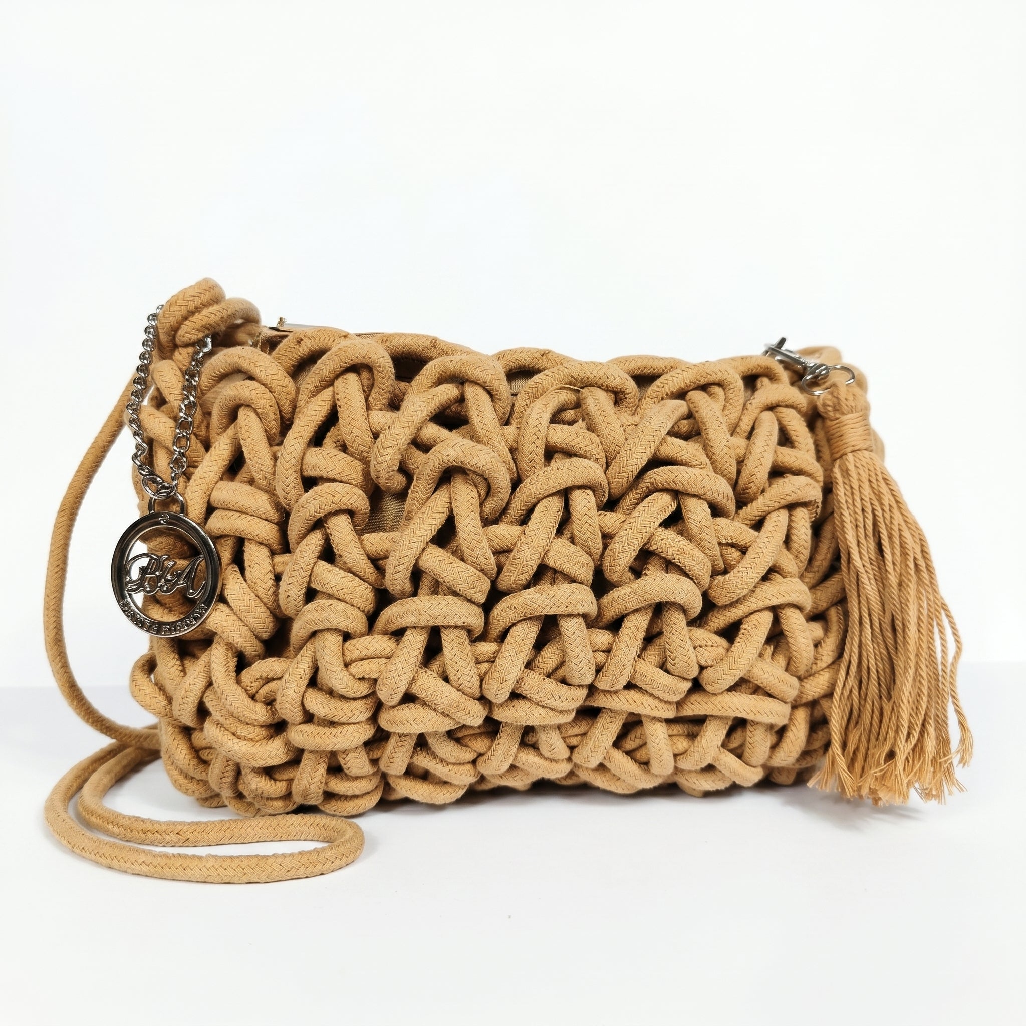 Baci & Abbracci Borsa a Tracolla Intrecciata in Corda di Cotone con Nappina - Stile Donna Bags