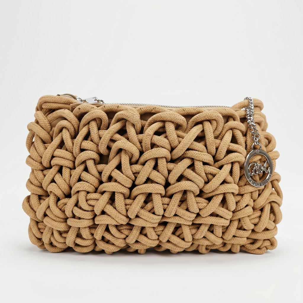 Baci & Abbracci Borsa a Tracolla Intrecciata in Corda di Cotone con Nappina - Stile Donna Bags