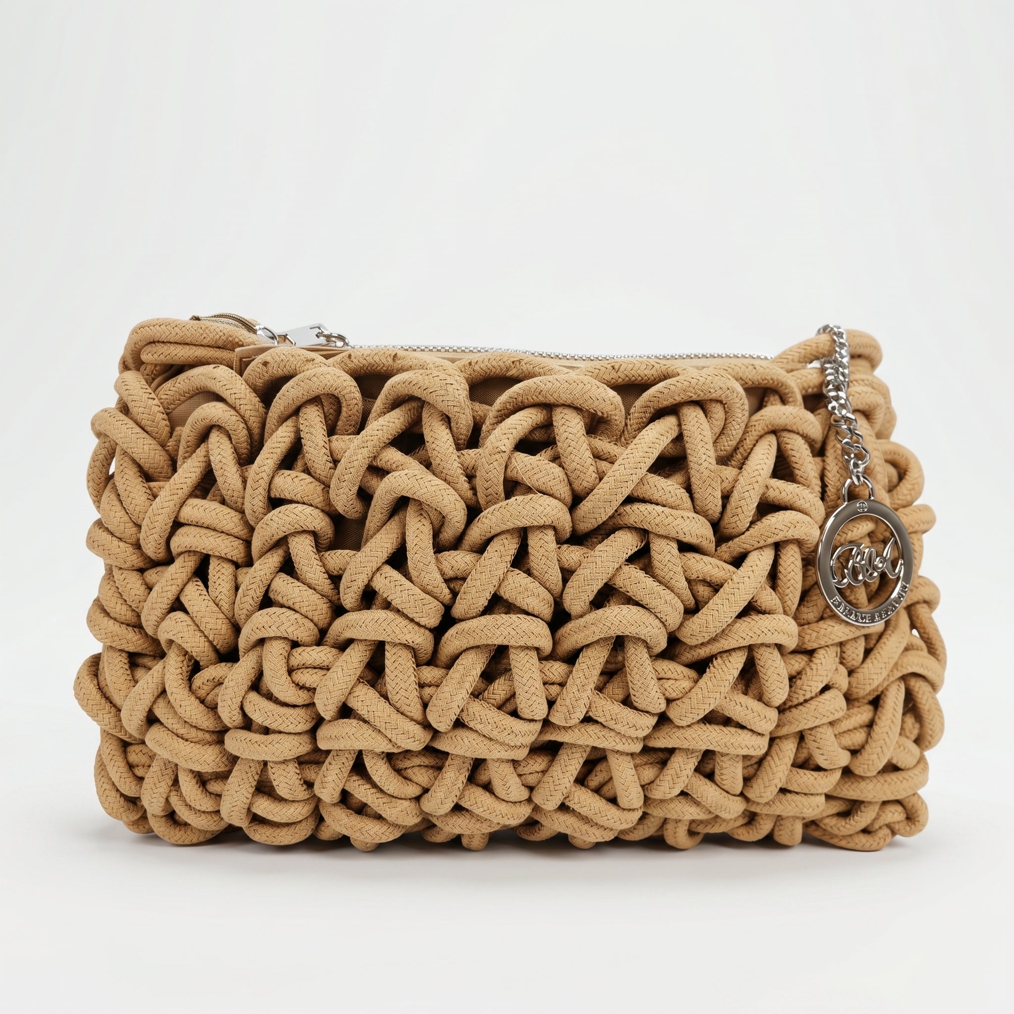 Baci & Abbracci Borsa a Tracolla Intrecciata in Corda di Cotone con Nappina - Stile Donna Bags