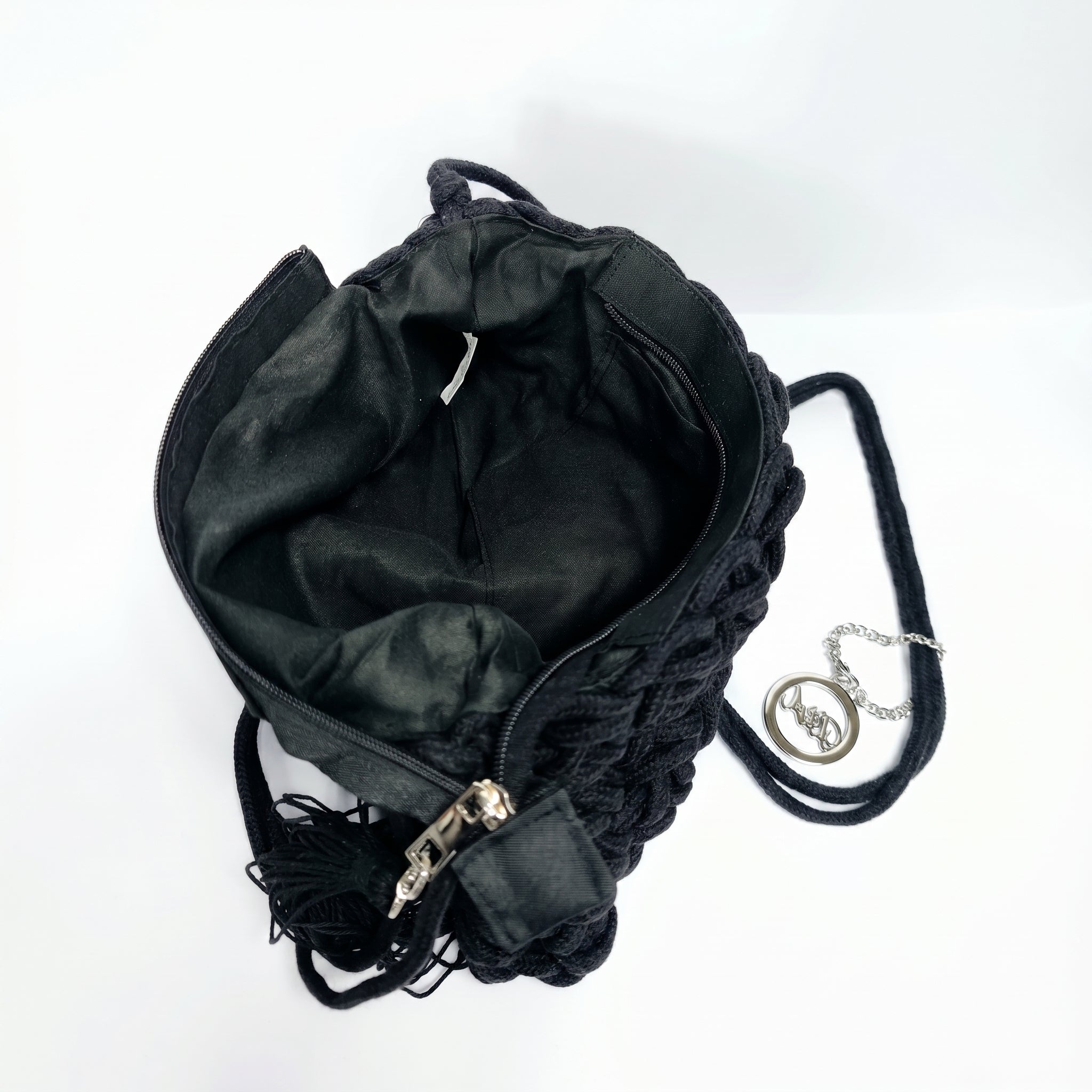 Baci & Abbracci Borsa a Tracolla Intrecciata in Corda di Cotone con Nappina - Stile Donna Bags