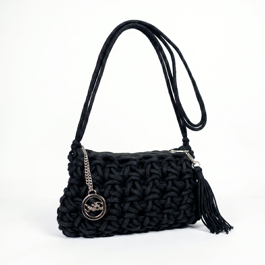 Baci & Abbracci Borsa a Tracolla Intrecciata in Corda di Cotone con Nappina - Stile Donna Bags