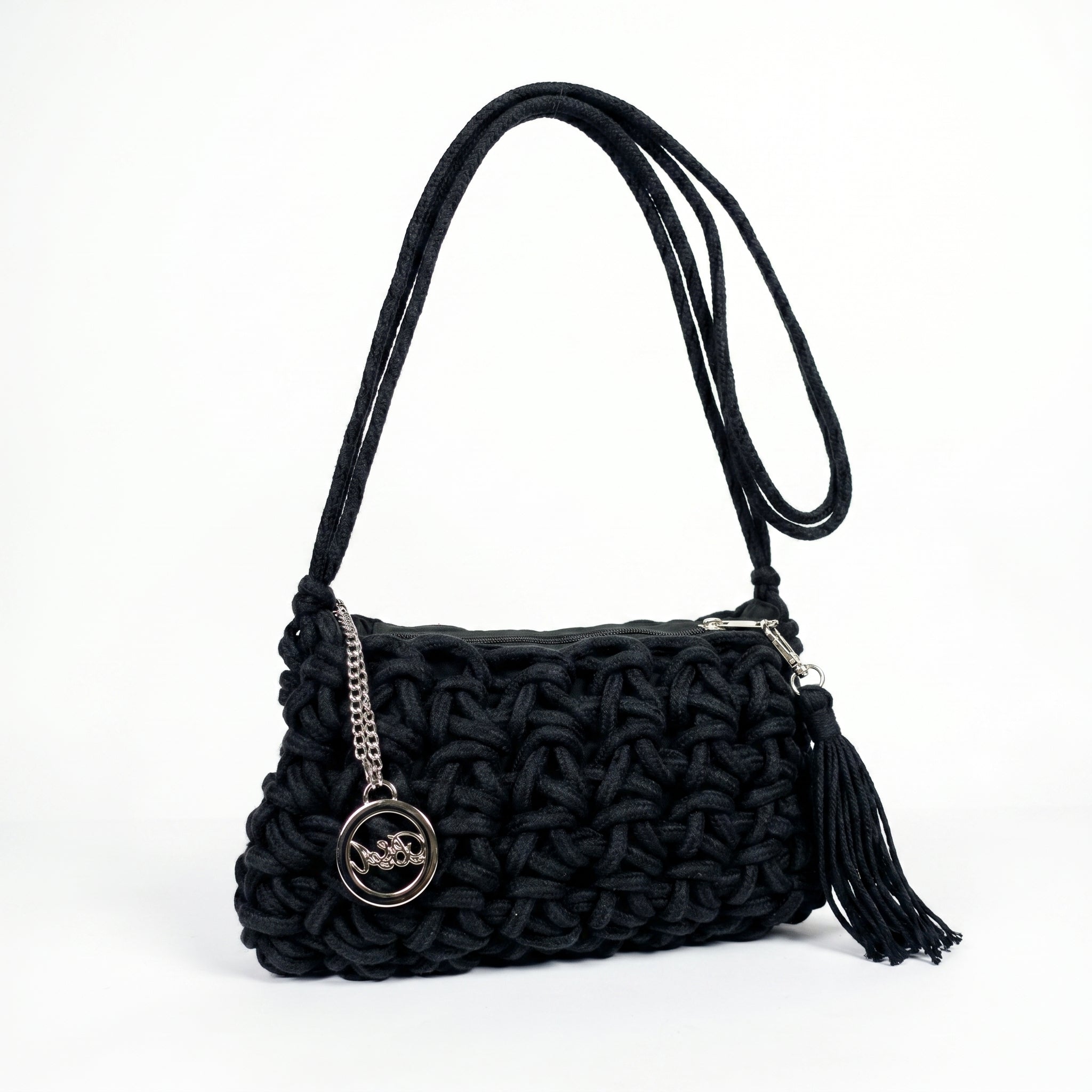 Baci & Abbracci Borsa a Tracolla Intrecciata in Corda di Cotone con Nappina - Stile Donna Bags