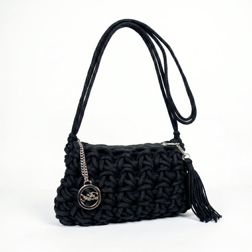 Baci & Abbracci Borsa a Tracolla Intrecciata in Corda di Cotone con Nappina - Stile Donna Bags
