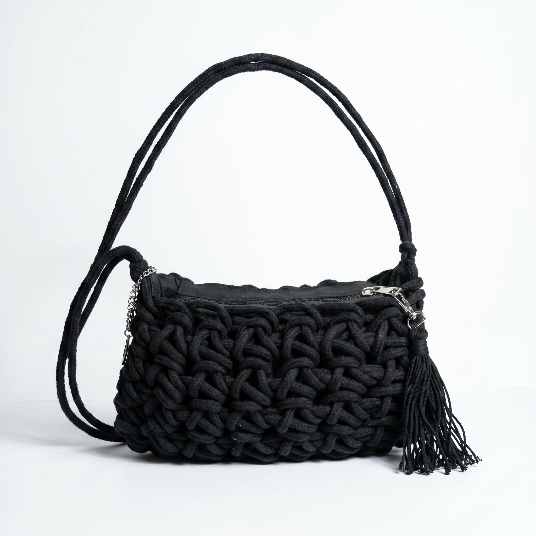 Baci & Abbracci Borsa a Tracolla Intrecciata in Corda di Cotone con Nappina - Stile Donna Bags