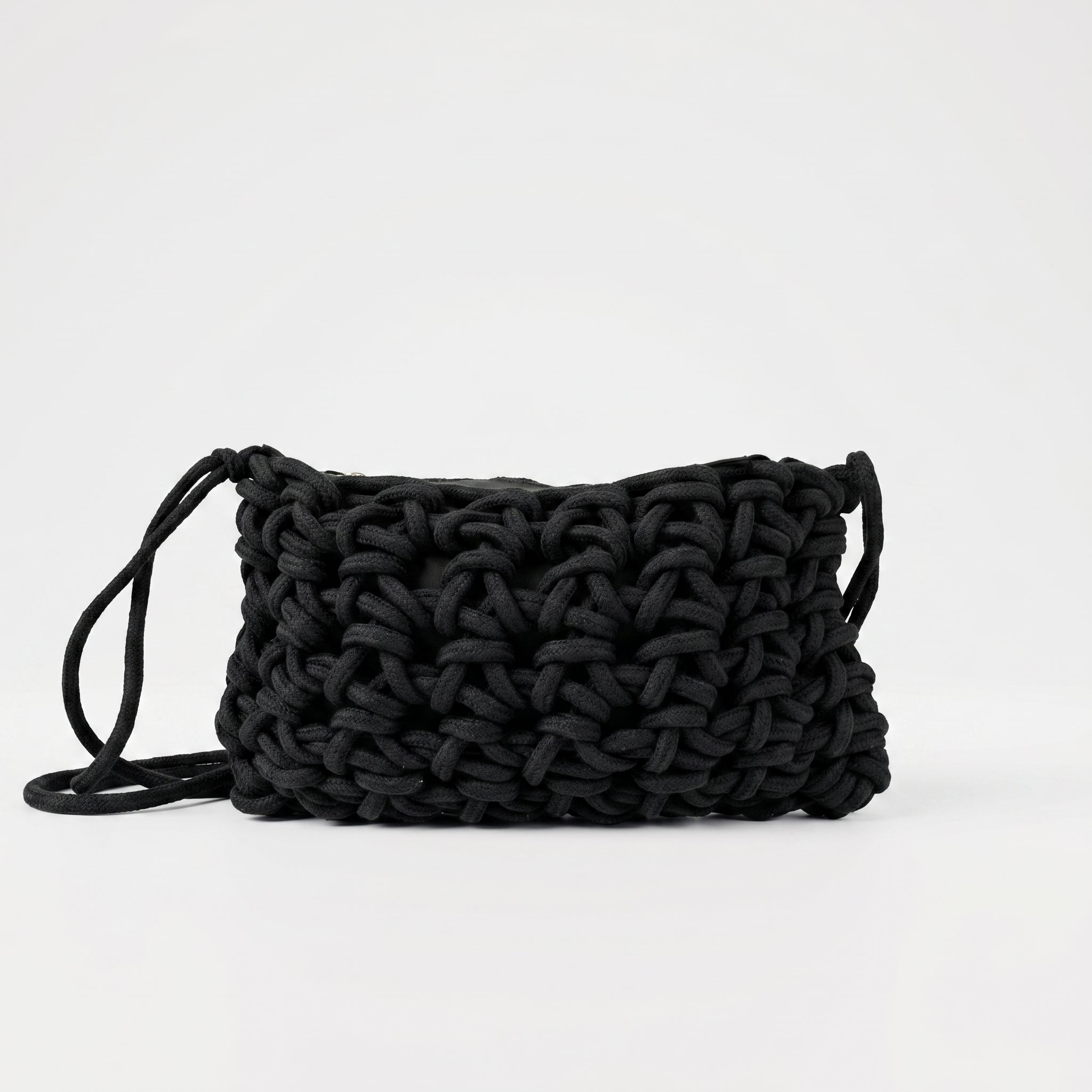 Baci & Abbracci Borsa a Tracolla Intrecciata in Corda di Cotone con Nappina - Stile Donna Bags
