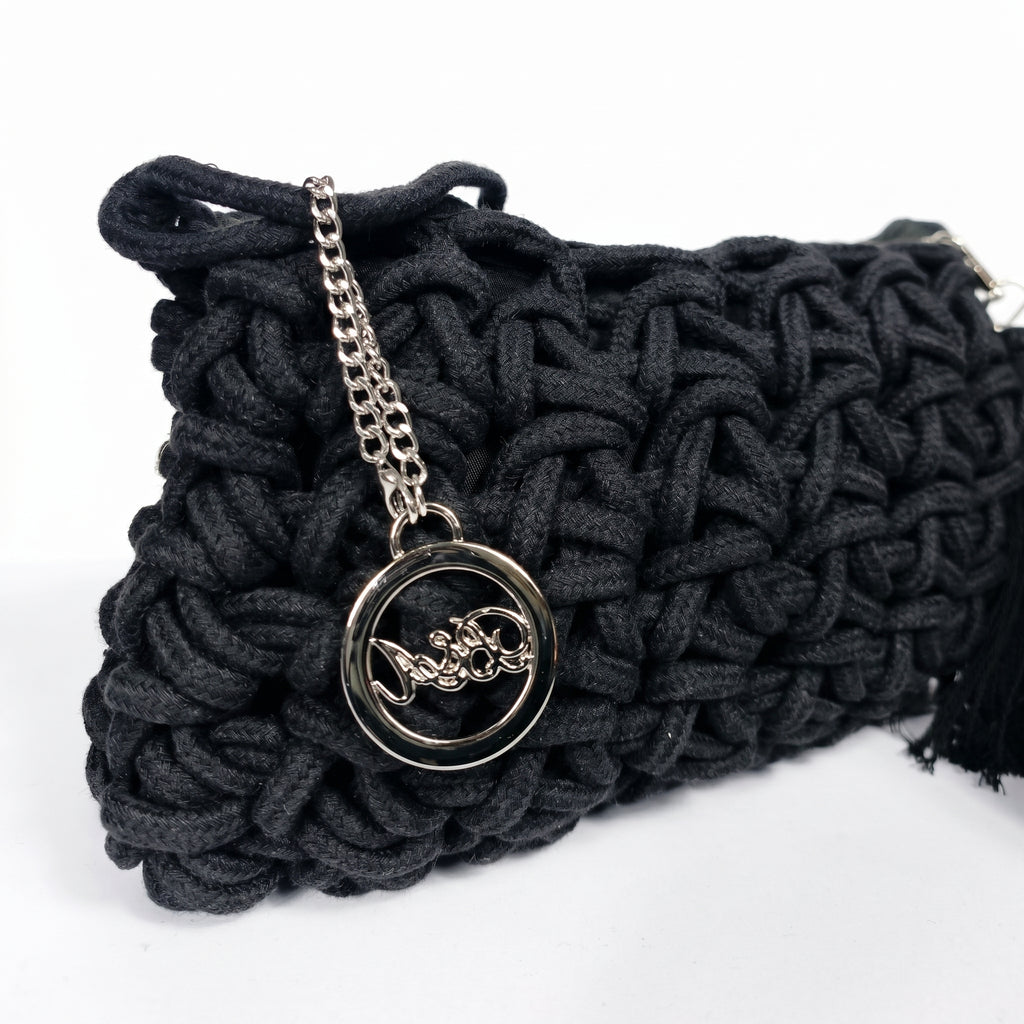 Baci & Abbracci Borsa a Tracolla Intrecciata in Corda di Cotone con Nappina - Stile Donna Bags