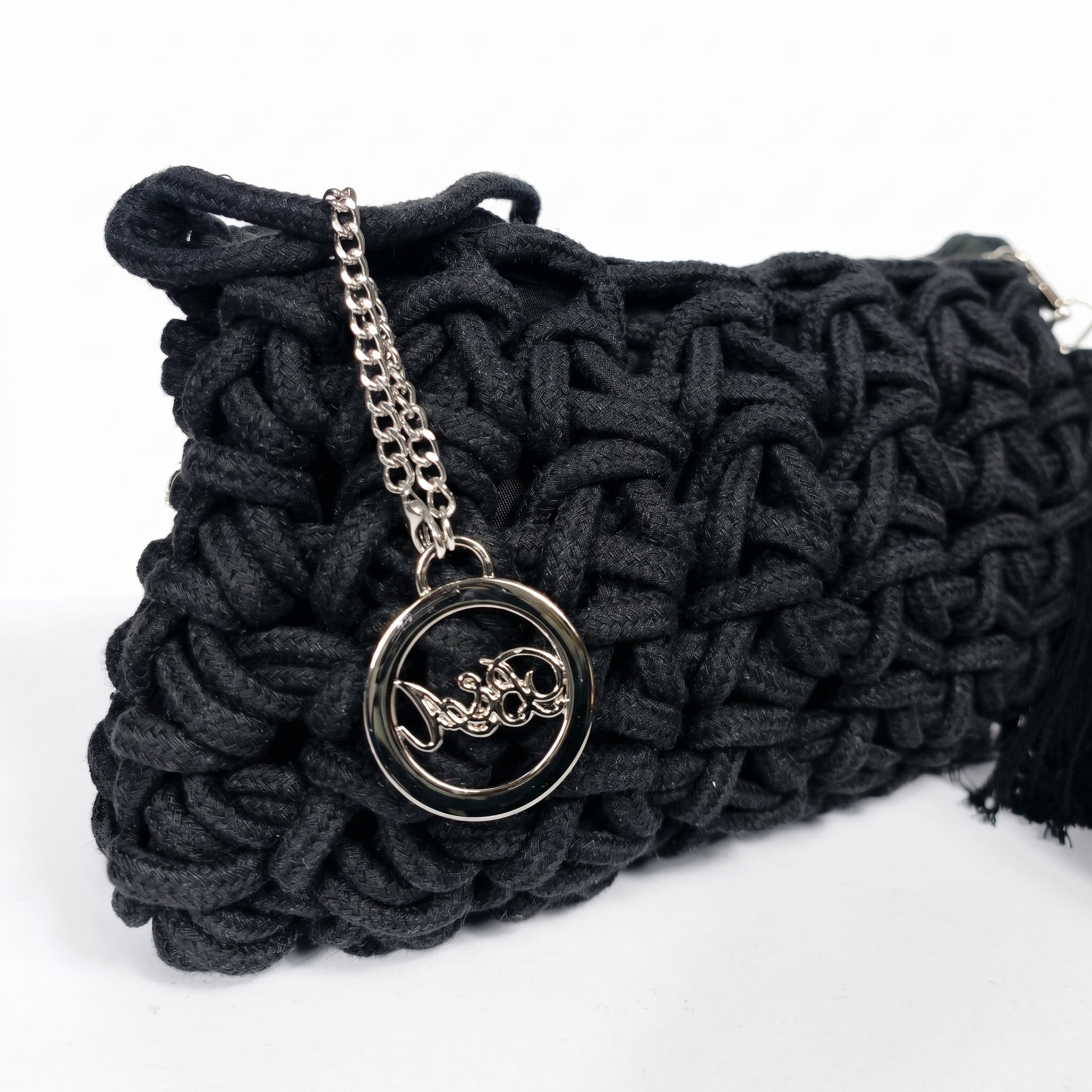 Baci & Abbracci Borsa a Tracolla Intrecciata in Corda di Cotone con Nappina - Stile Donna Bags