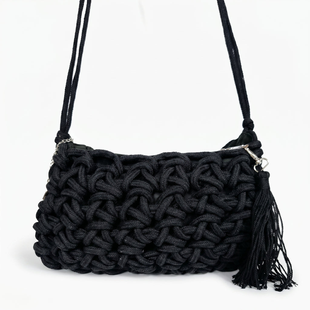 Baci & Abbracci Borsa a Tracolla Intrecciata in Corda di Cotone con Nappina - Stile Donna Bags