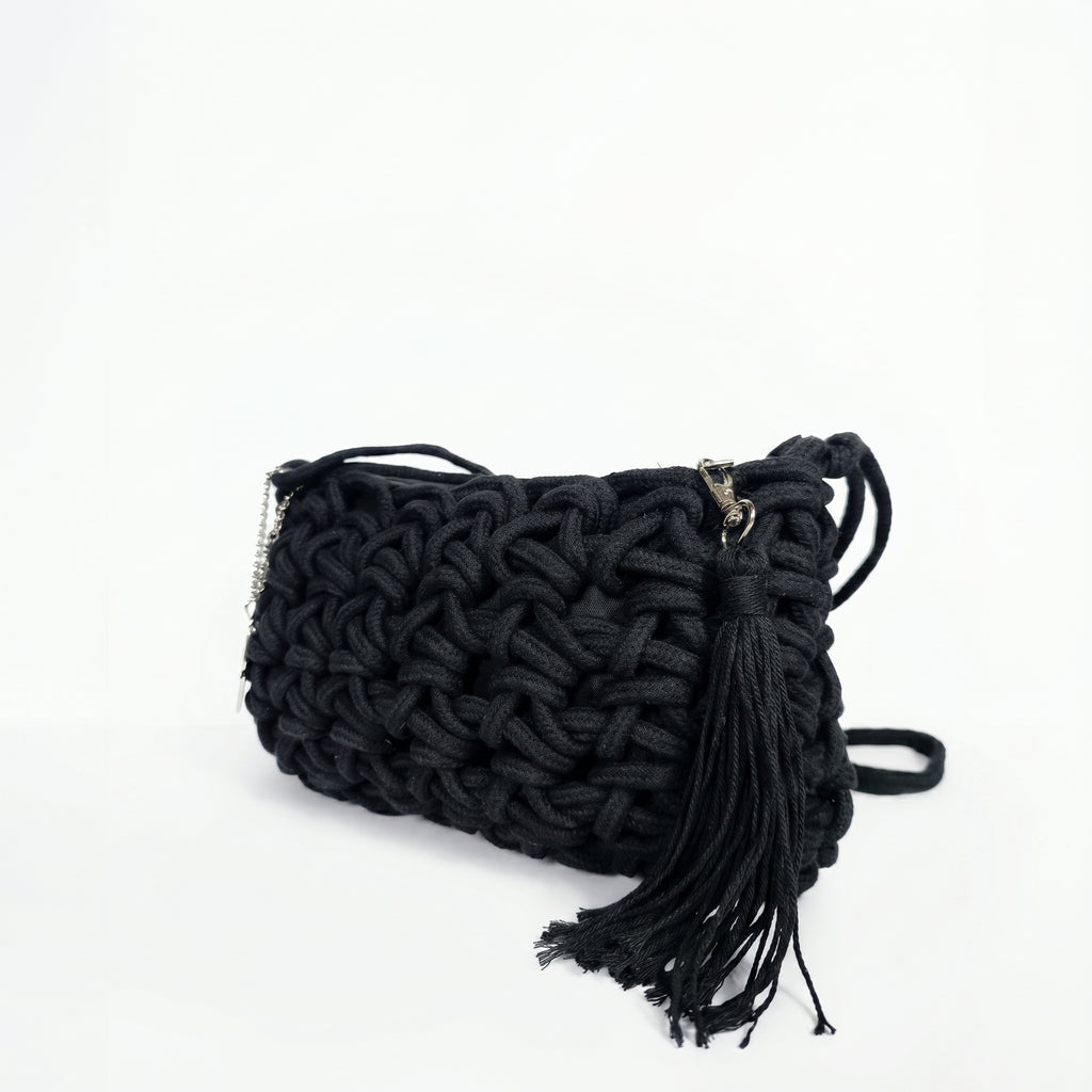 Baci & Abbracci Borsa a Tracolla Intrecciata in Corda di Cotone con Nappina - Stile Donna Bags