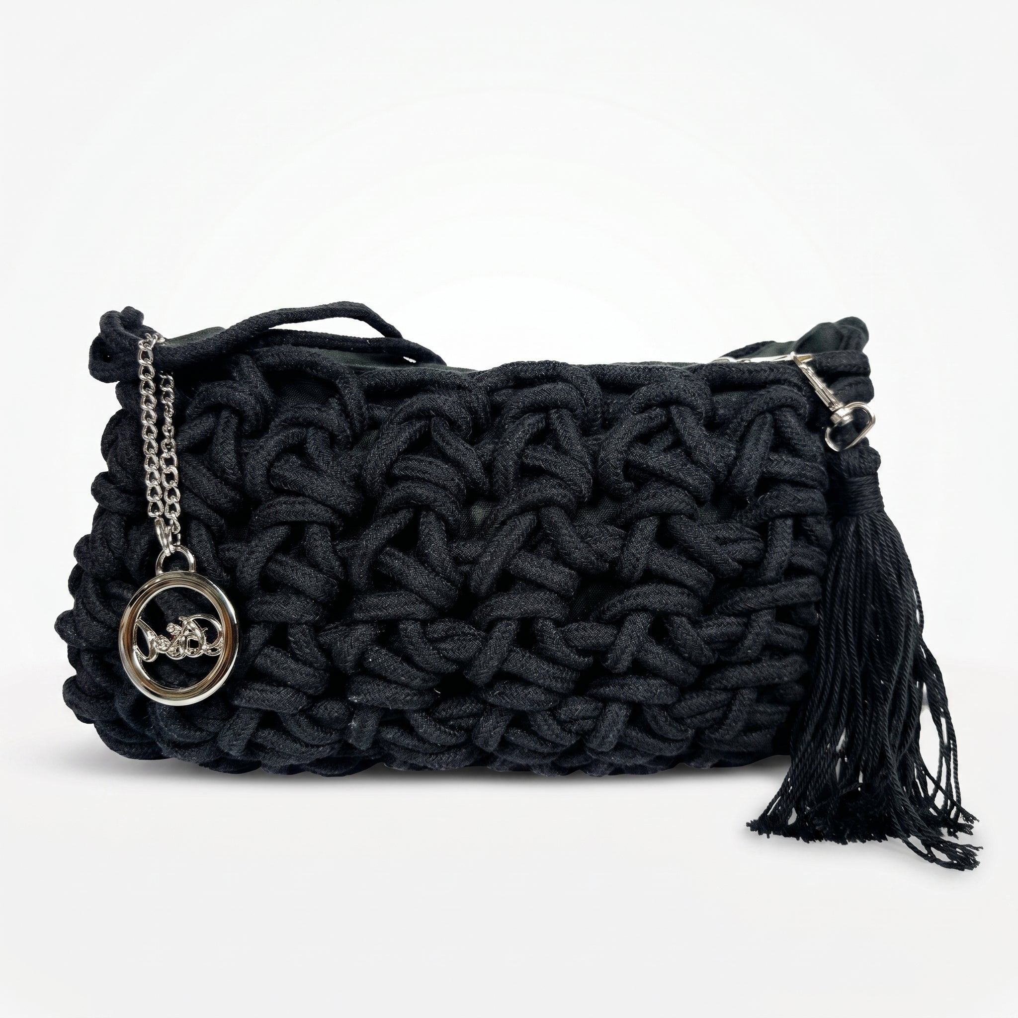 Baci & Abbracci Borsa a Tracolla Intrecciata in Corda di Cotone con Nappina - Stile Donna Bags