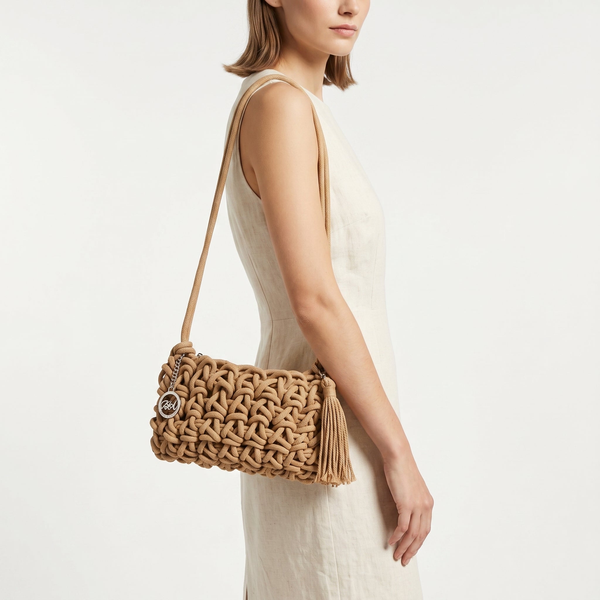 Baci & Abbracci Borsa a Tracolla Intrecciata in Corda di Cotone con Nappina - Stile Donna Bags