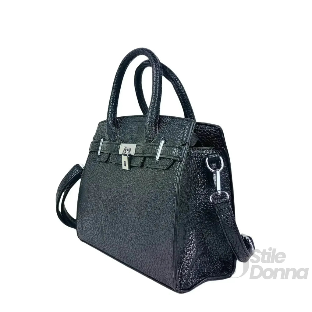 Borsa Elegante in Ecopelle Nera con Finiture Argento - Stile Donna Bags