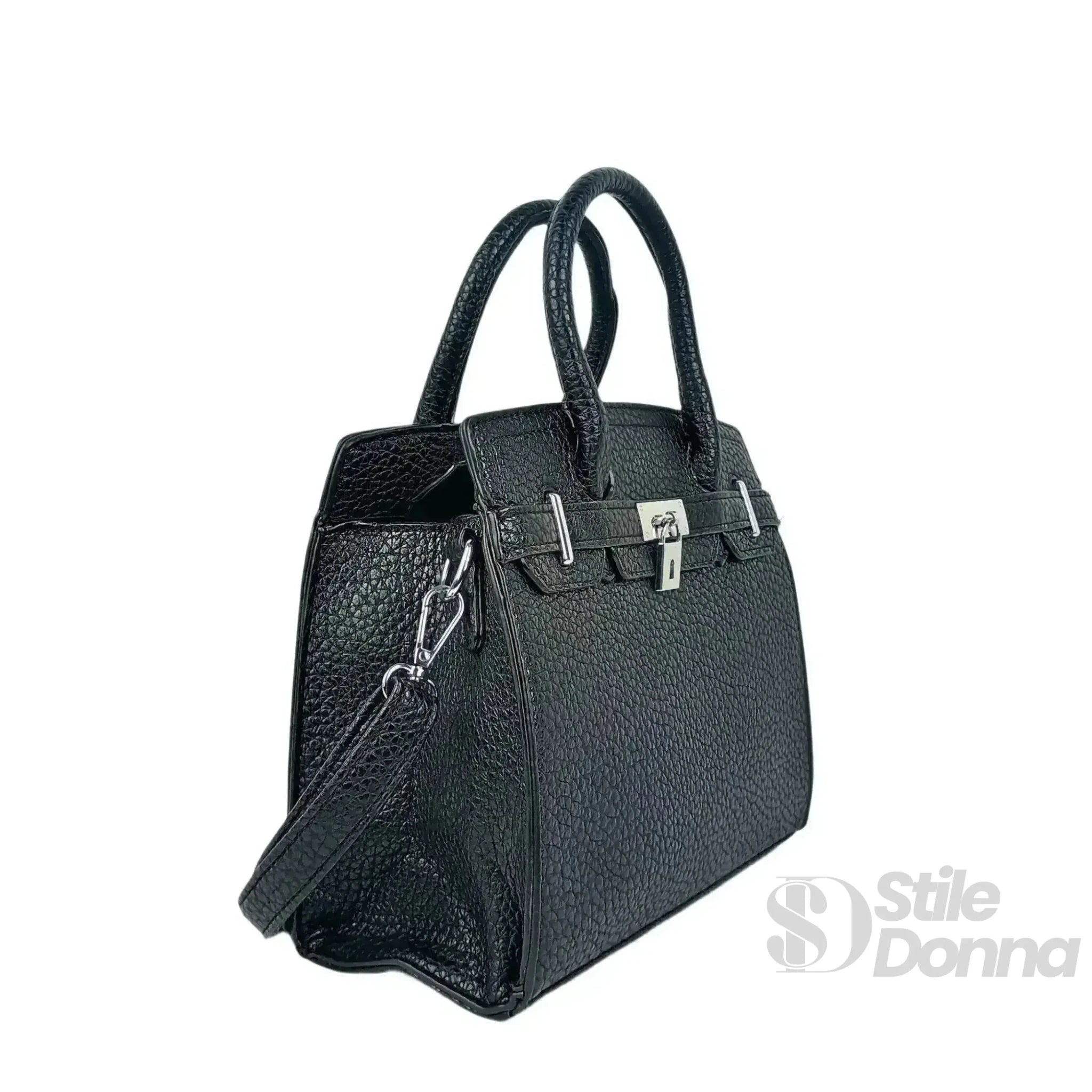 Borsa Elegante in Ecopelle Nera con Finiture Argento - Stile Donna Bags