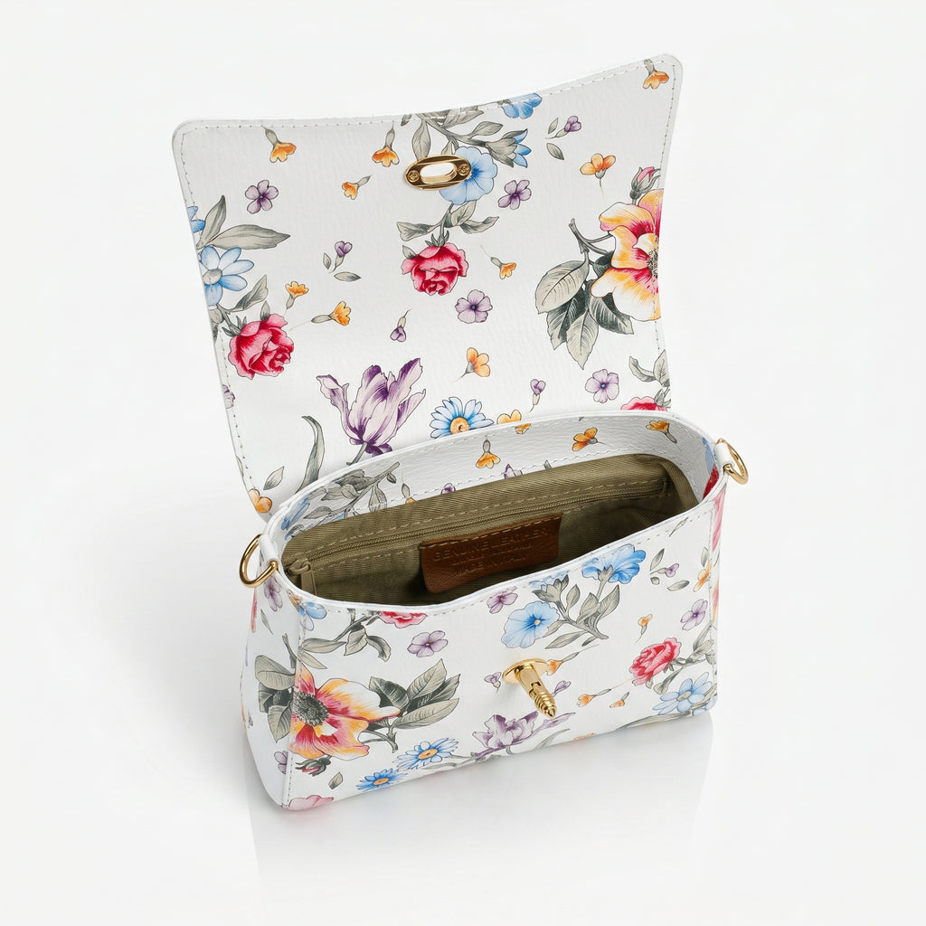 Borsa Farfalla in Vera Pelle con Stampa Floreale Made in Italy - Stile Donna Bags