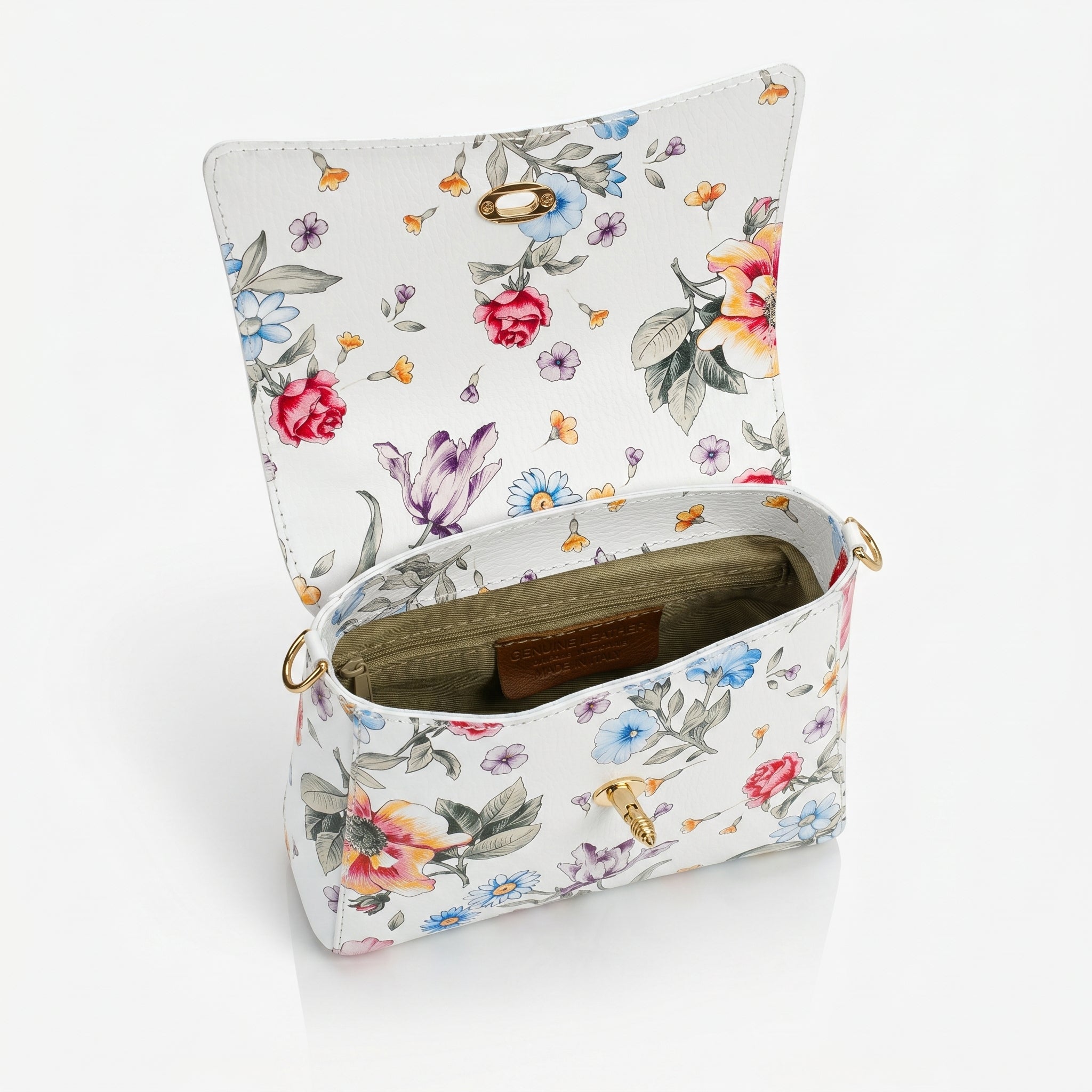 Borsa Farfalla in Vera Pelle con Stampa Floreale Made in Italy - Stile Donna Bags