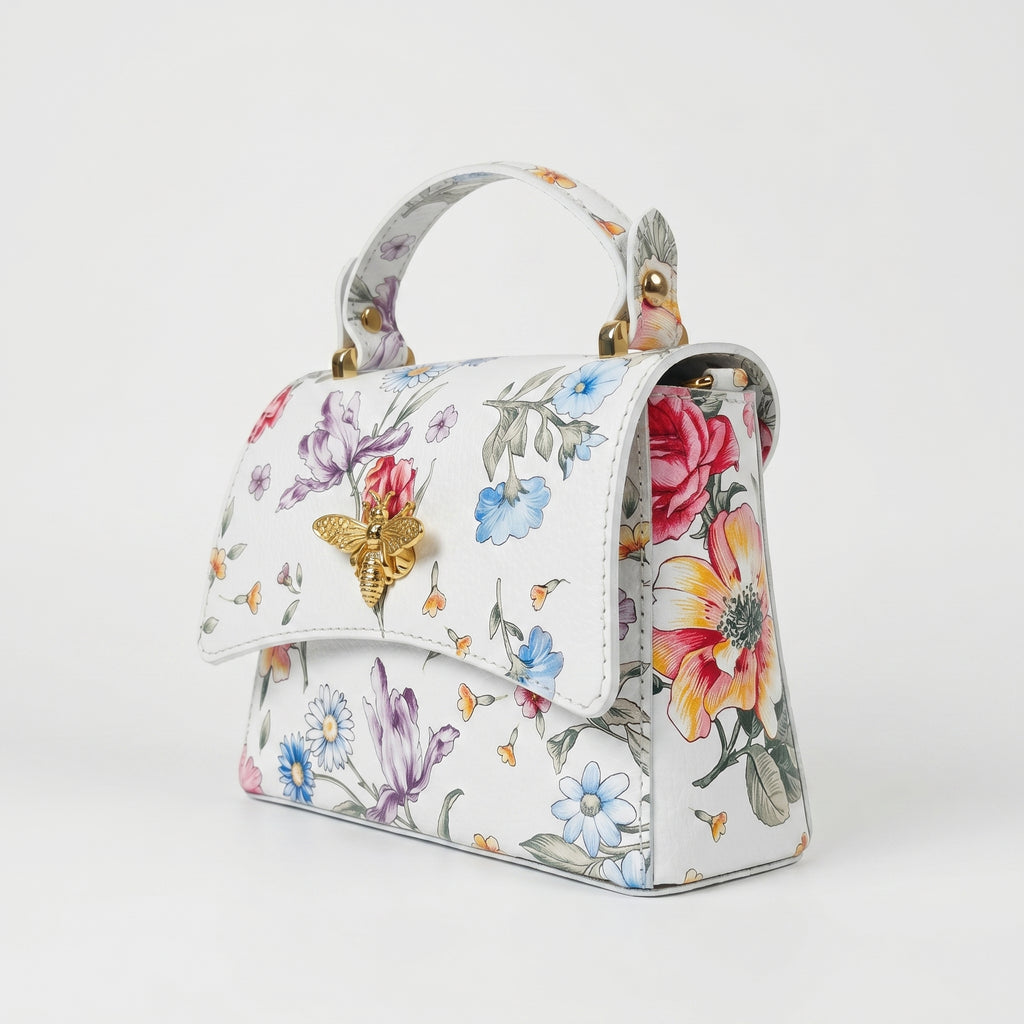 Borsa Farfalla in Vera Pelle con Stampa Floreale Made in Italy - Stile Donna Bags