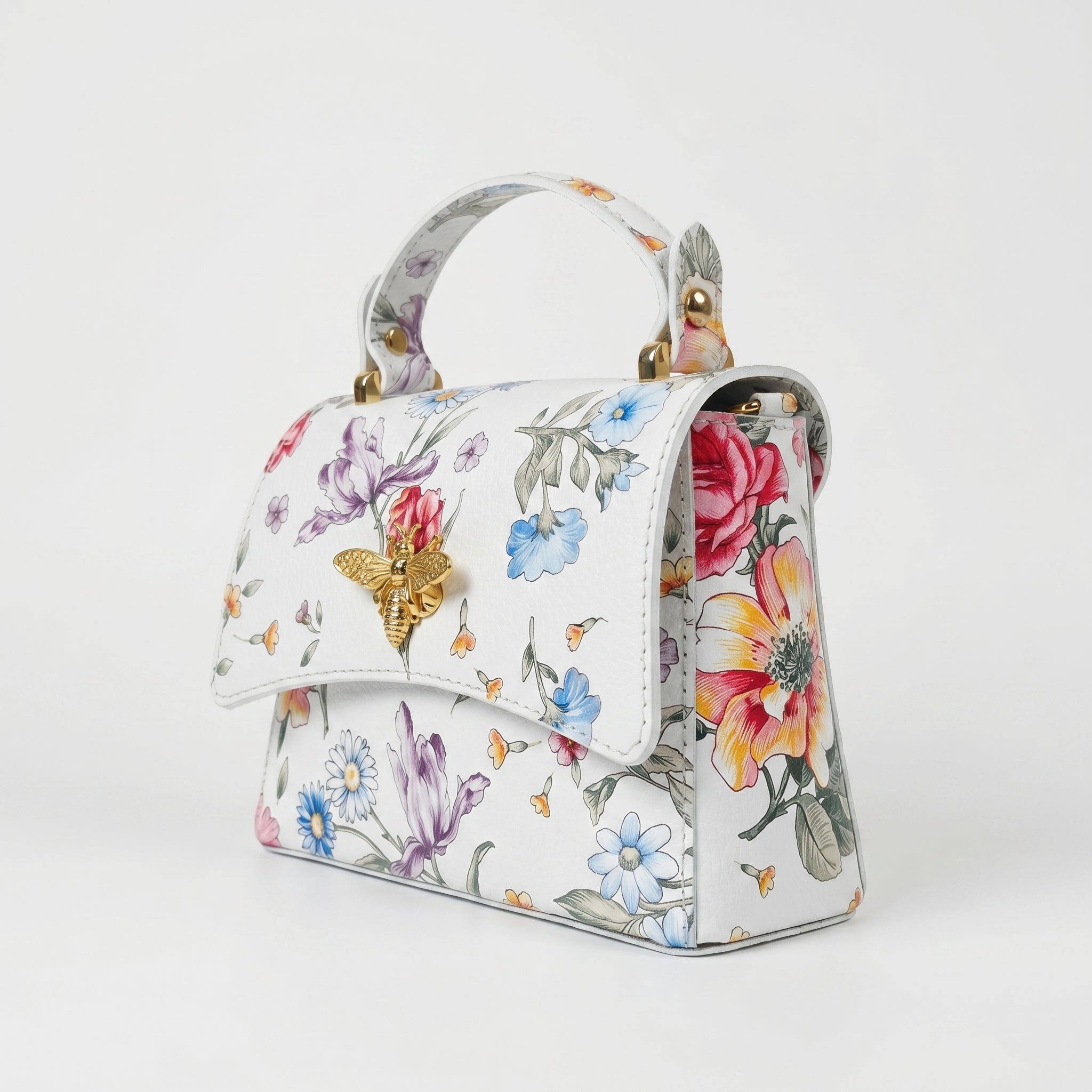 Borsa Farfalla in Vera Pelle con Stampa Floreale Made in Italy - Stile Donna Bags