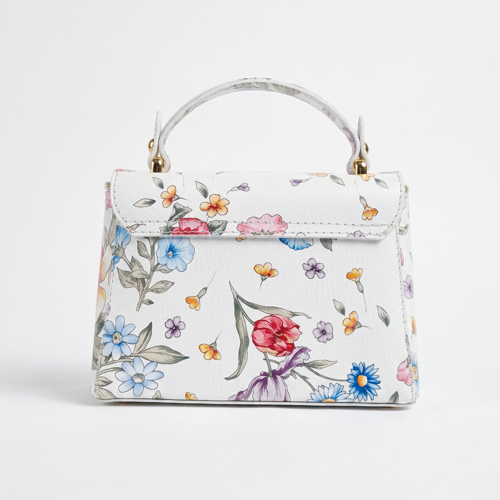 Borsa Farfalla in Vera Pelle con Stampa Floreale Made in Italy - Stile Donna Bags