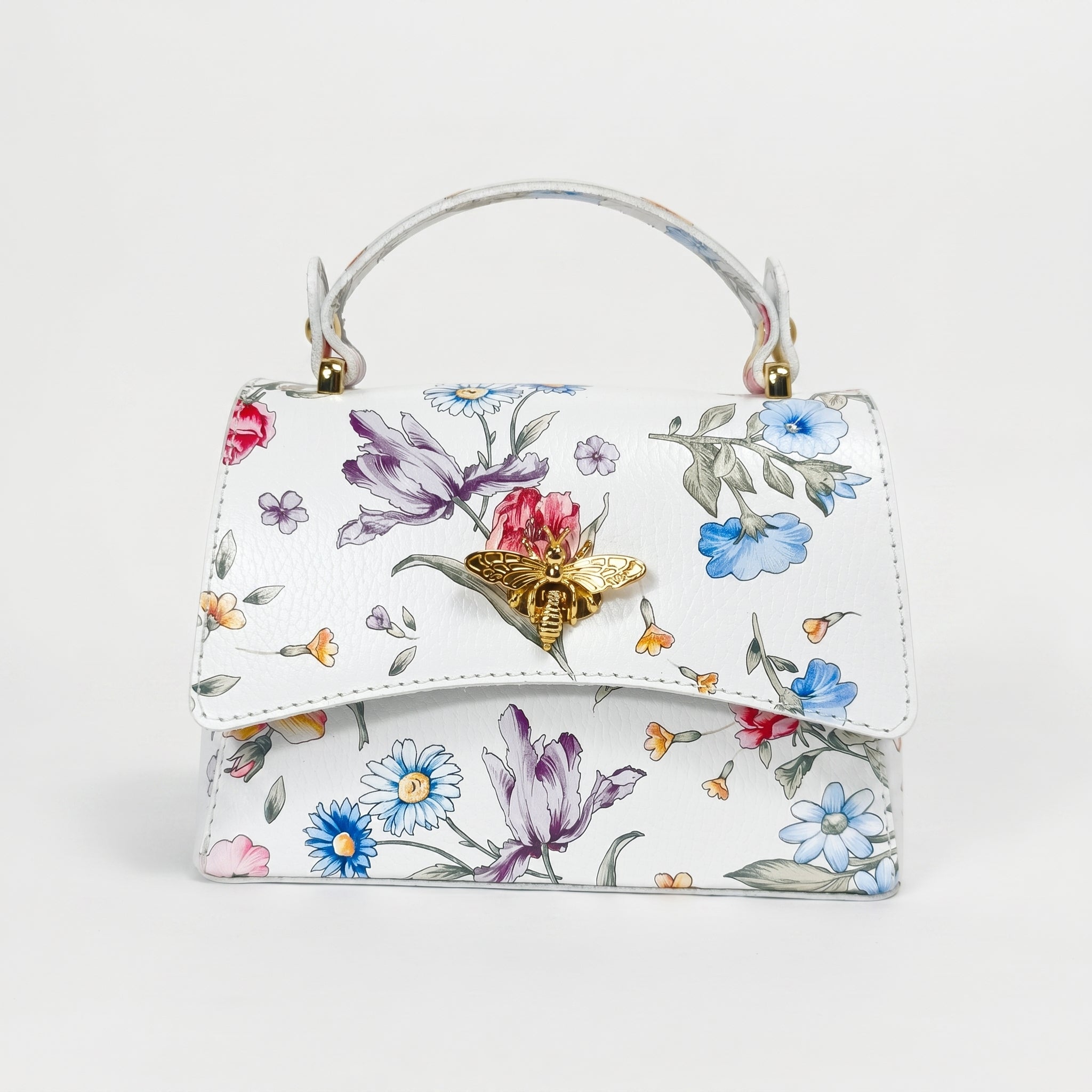 Borsa Farfalla in Vera Pelle con Stampa Floreale Made in Italy - Stile Donna Bags