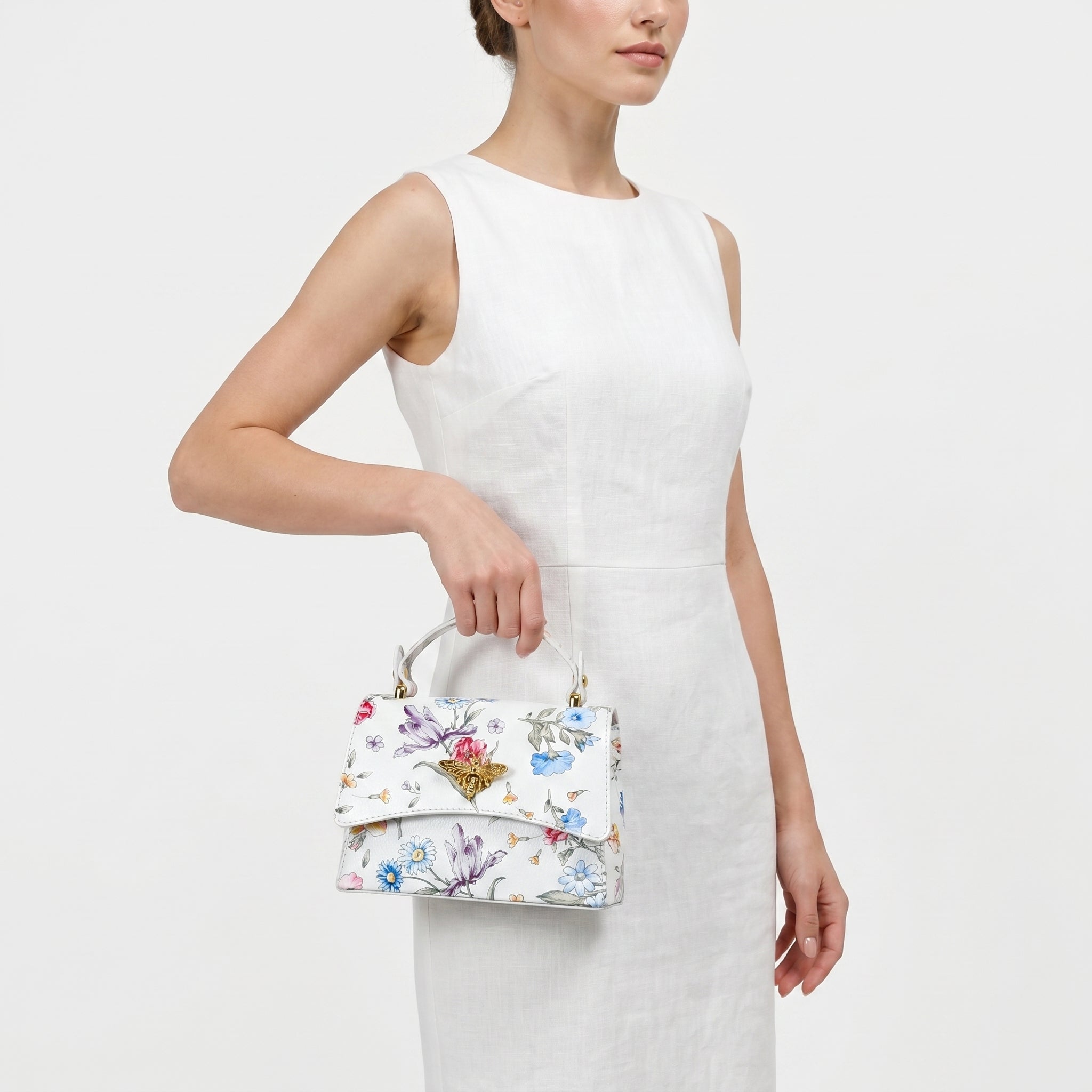 Borsa Farfalla in Vera Pelle con Stampa Floreale Made in Italy - Stile Donna Bags