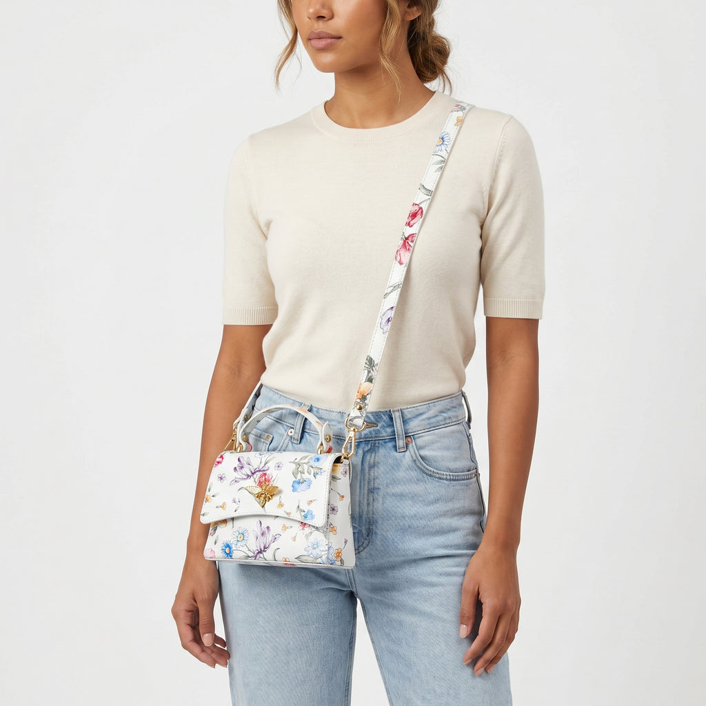 Borsa Farfalla in Vera Pelle con Stampa Floreale Made in Italy - Stile Donna Bags