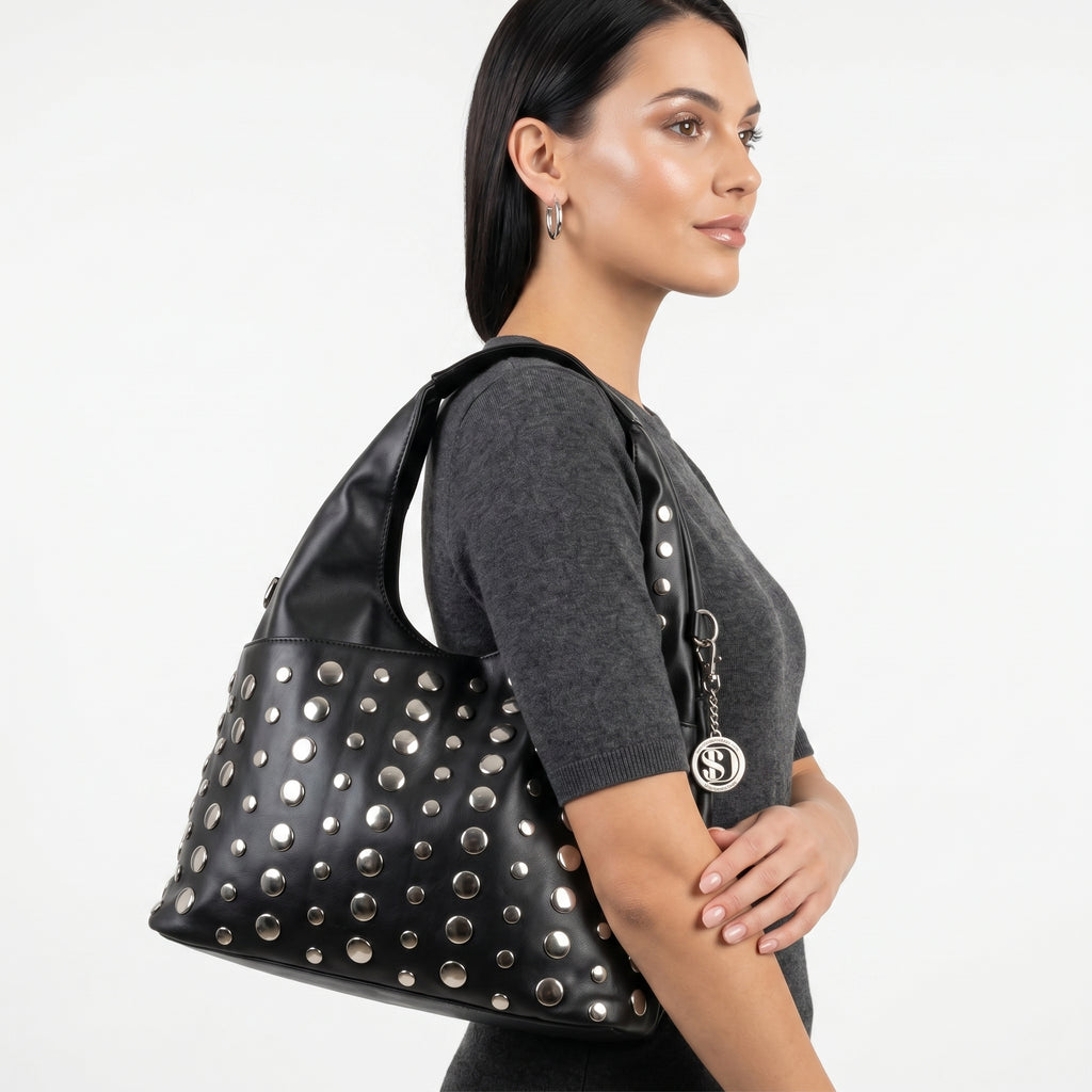 Borsa Grande Silver Dot in Ecopelle con Tracolla Regolabile - Stile Donna Bags