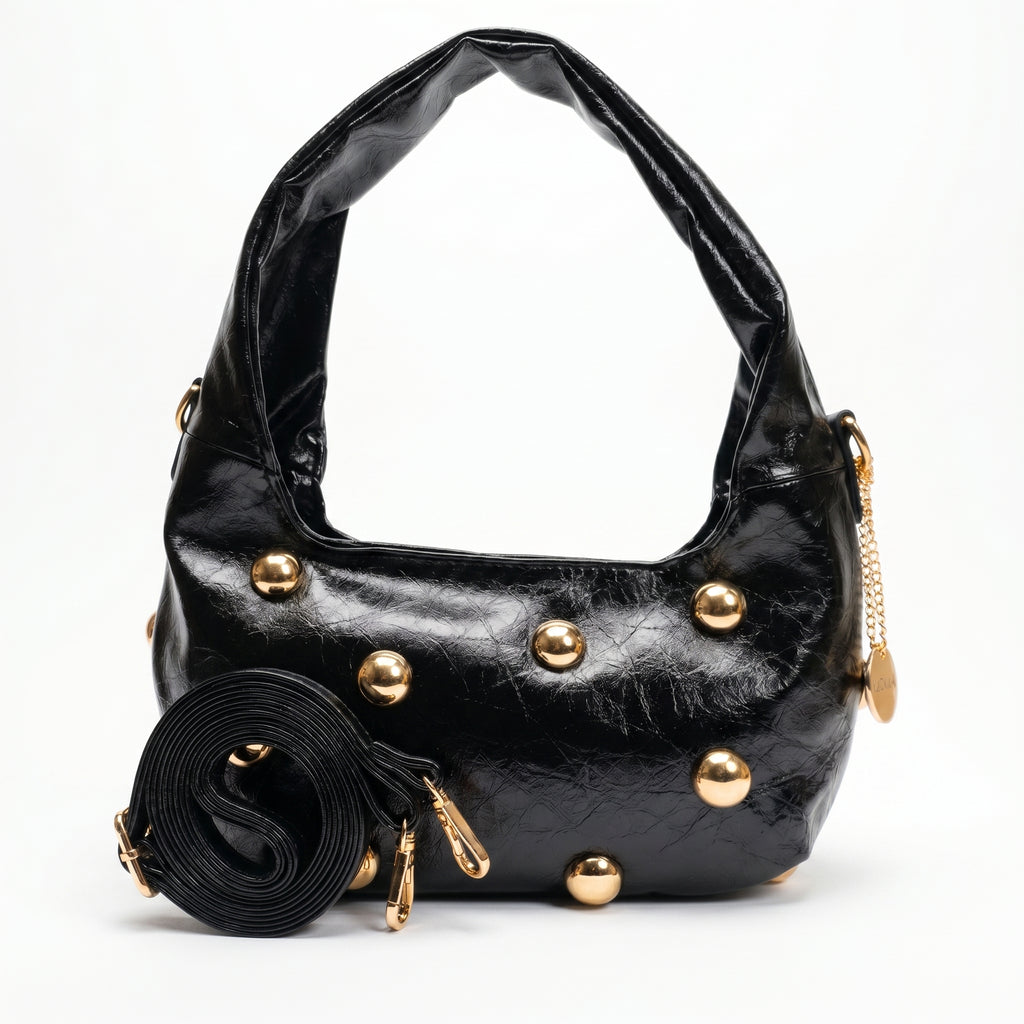 Coconuda Borsa Hobo Nera con Borchie Dorate - Stile Donna Bags