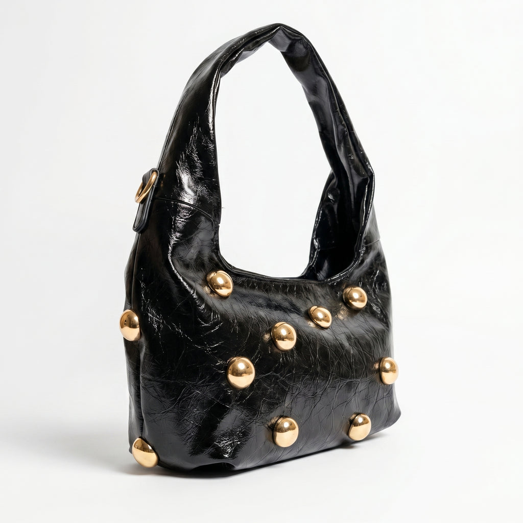 Coconuda Borsa Hobo Nera con Borchie Dorate - Stile Donna Bags