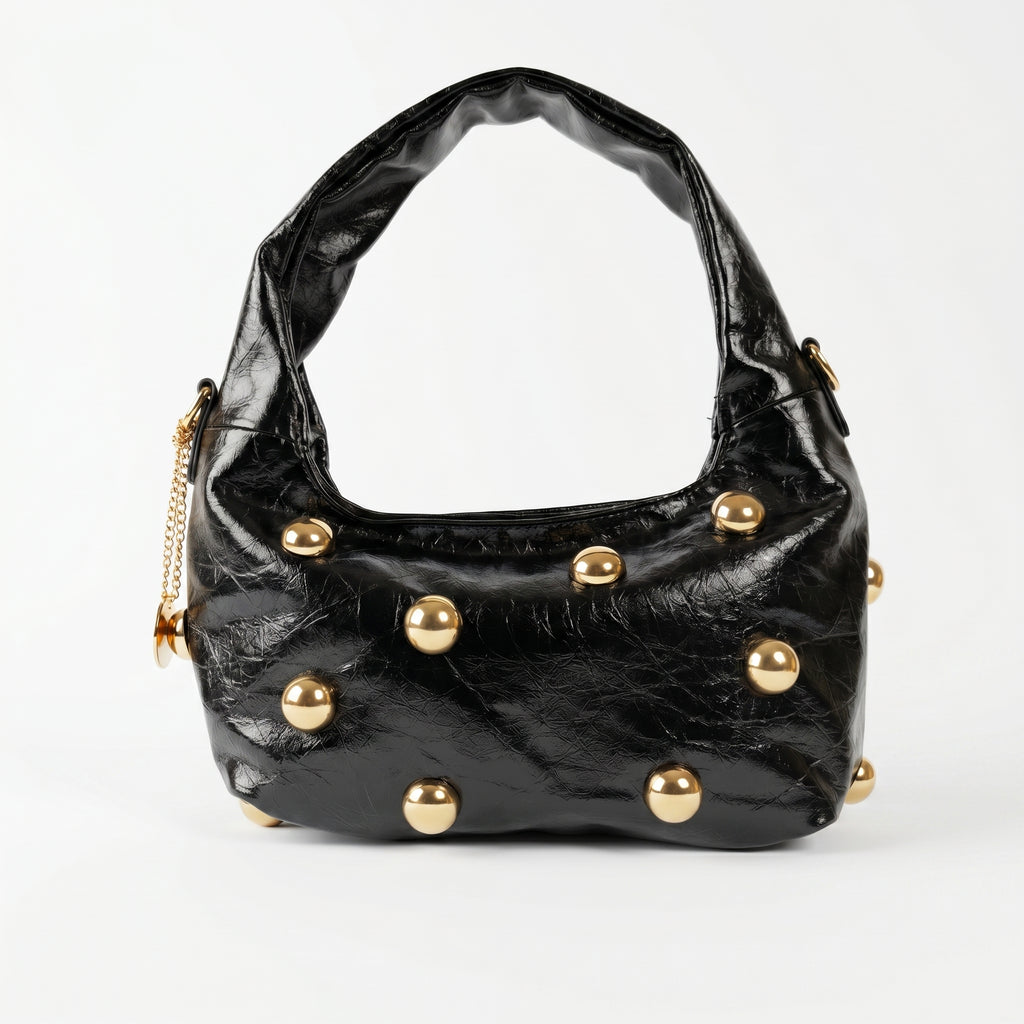 Coconuda Borsa Hobo Nera con Borchie Dorate - Stile Donna Bags