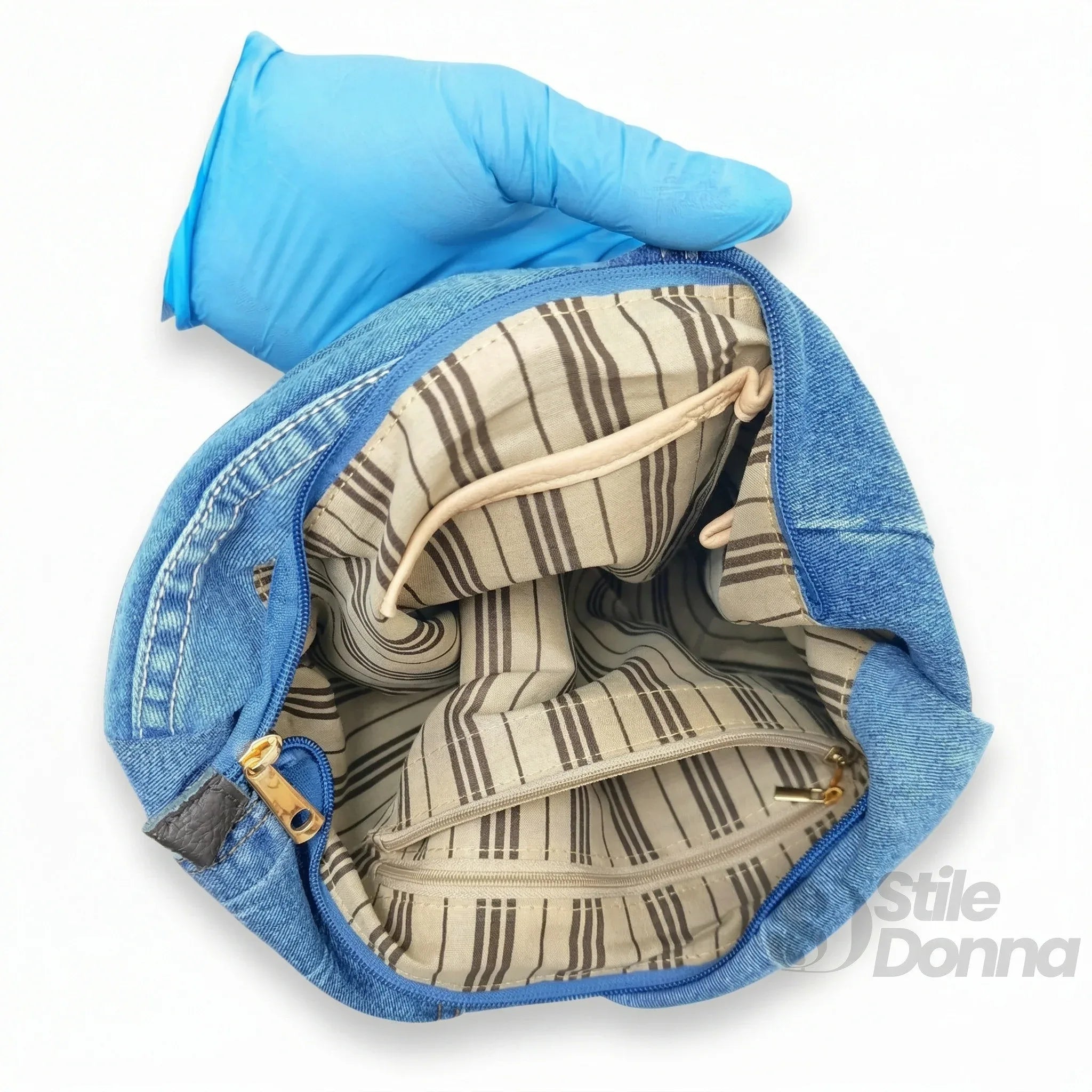 Borsa Hobo Tote in Denim con Stampa Grafica e Dettagli Dorati - Stile Donna Bags