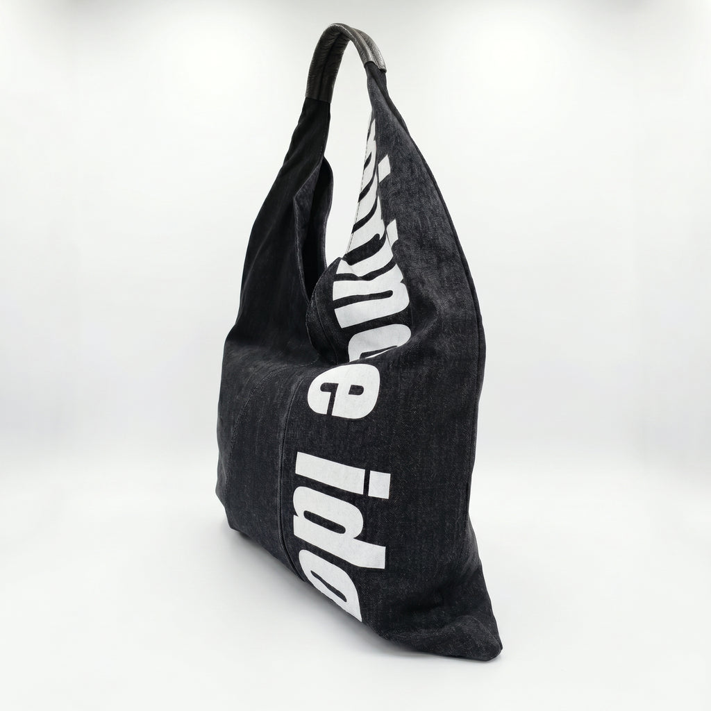 Borsa Hobo Tote in Denim con Stampa Grafica e Dettagli Dorati - Stile Donna Bags