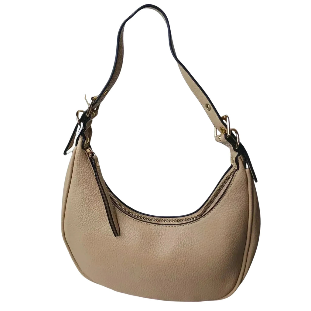 Borsa Hobo a Spalla in Ecopelle Beige con Chiusura a Zip - Stile Donna Bags