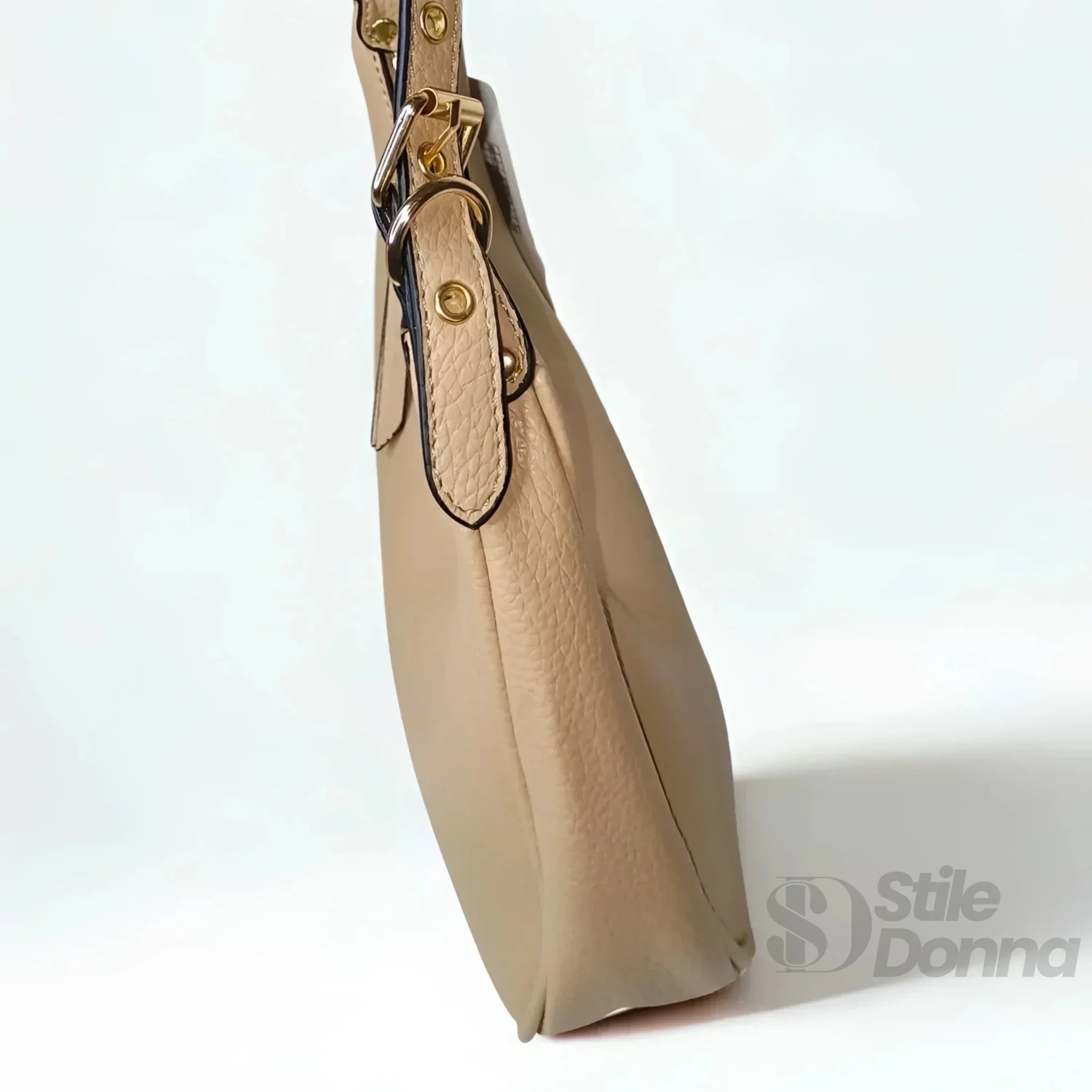 Borsa Hobo a Spalla in Ecopelle Beige con Chiusura a Zip - Stile Donna Bags
