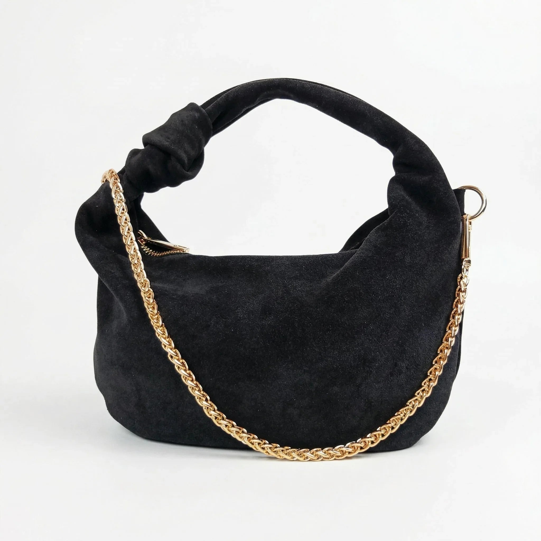 Borsa Hobo a Tracolla in Pelle Scamosciata con Dettagli Dorati Design Italiano - Stile Donna Bags