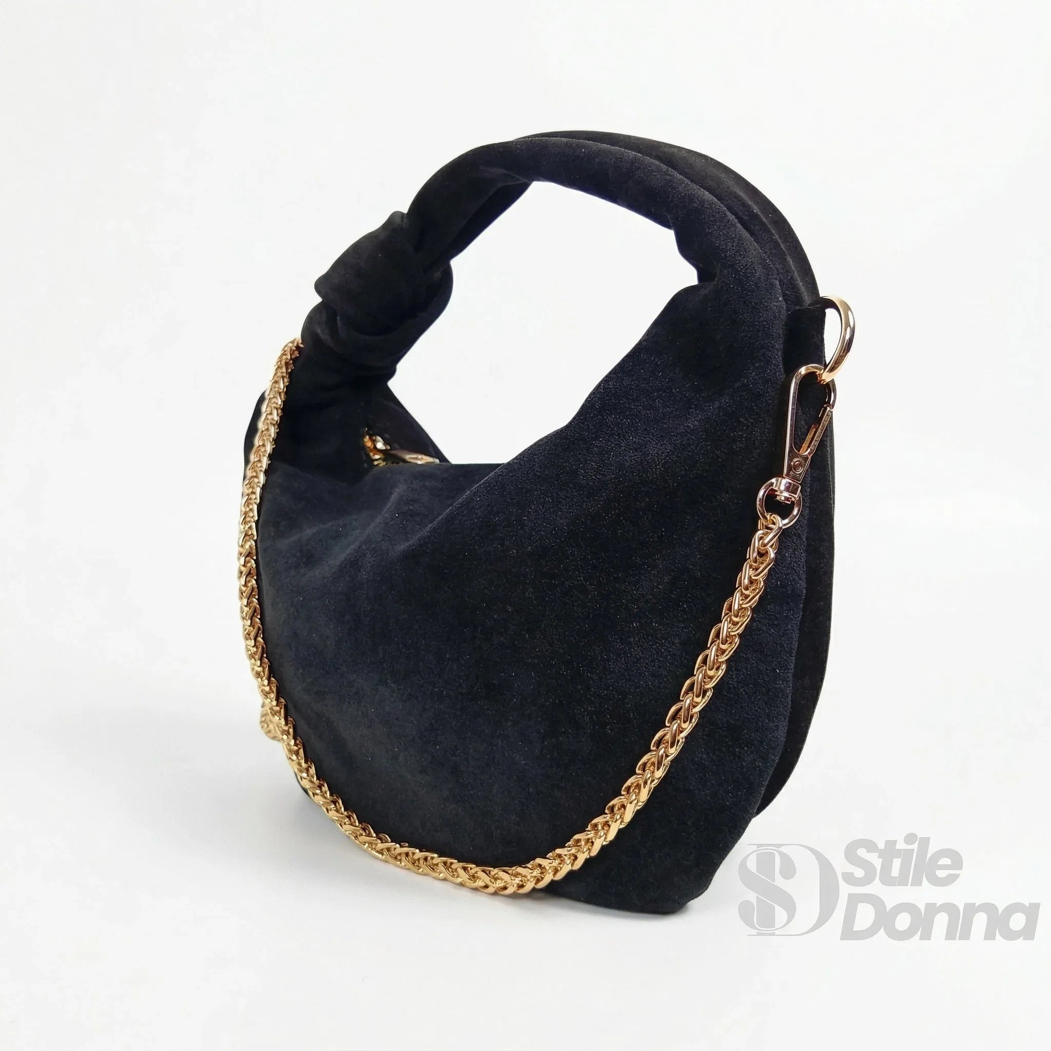 Borsa Hobo a Tracolla in Pelle Scamosciata con Dettagli Dorati Design Italiano - Stile Donna Bags