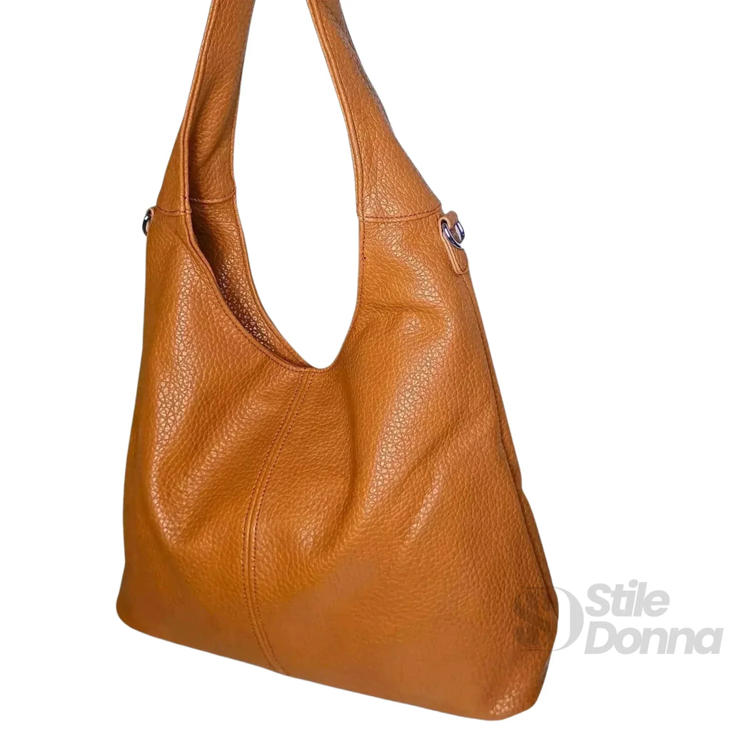 Borsa Hobo in Ecopelle Marrone con Chiusura a Zip e Tracolla Regolabile - Stile Donna Bags