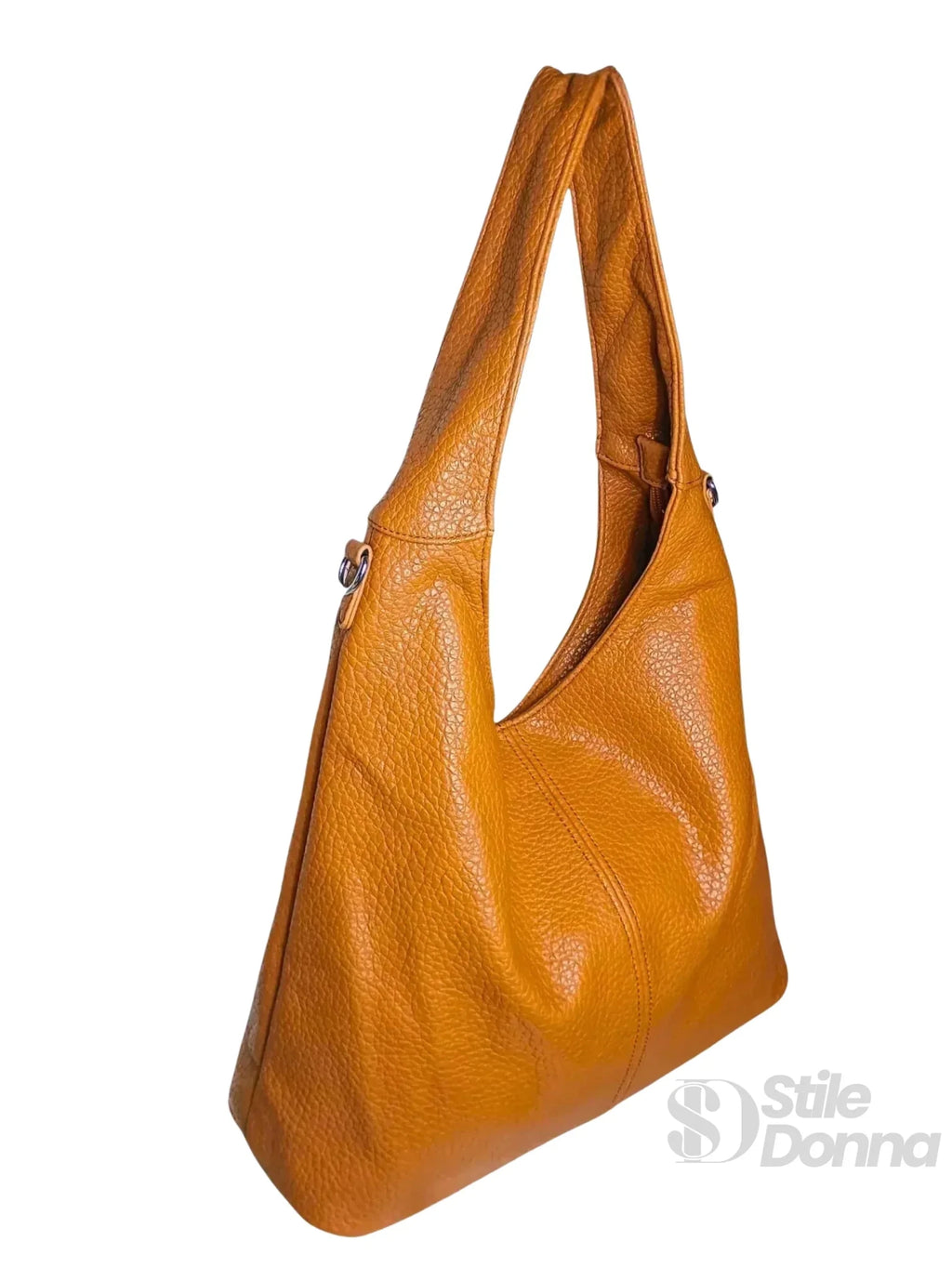 Borsa Hobo in Ecopelle Marrone con Chiusura a Zip e Tracolla Regolabile - Stile Donna Bags