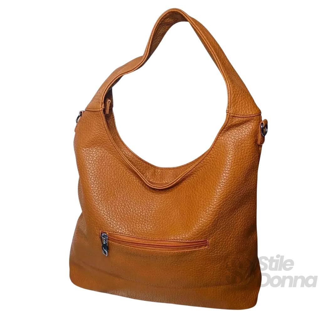 Borsa Hobo in Ecopelle Marrone con Chiusura a Zip e Tracolla Regolabile - Stile Donna Bags
