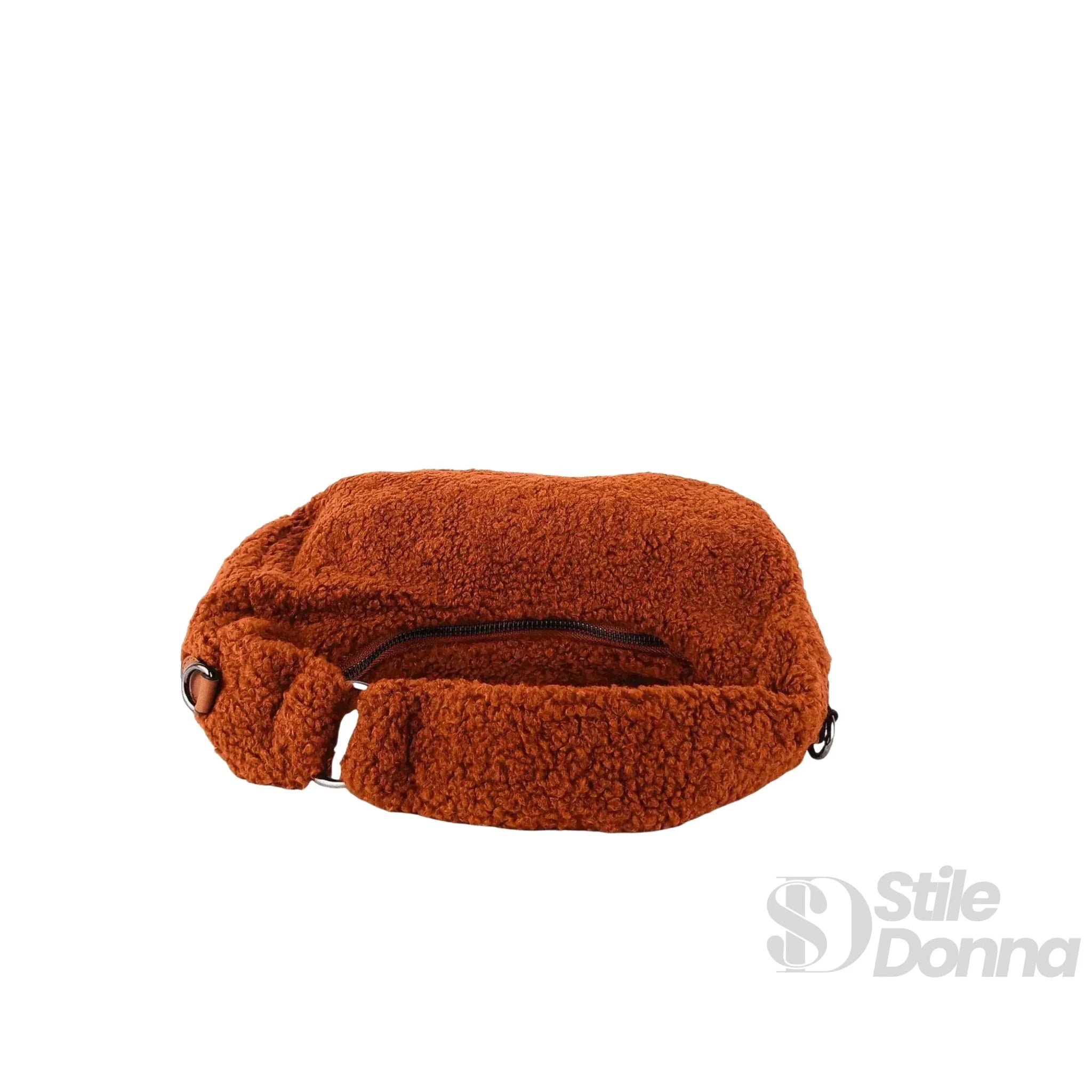 Borsa Hobo in Tessuto Testurizzato con Trama a Orsacchiotto Color Marrone - Stile Donna Bags