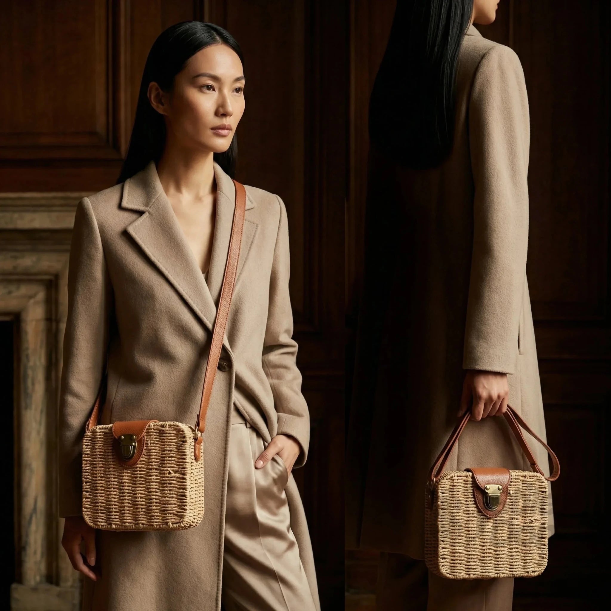 Borsa Intrecciata a Scatola in Paglia e Ecopelle - Stile Donna Bags