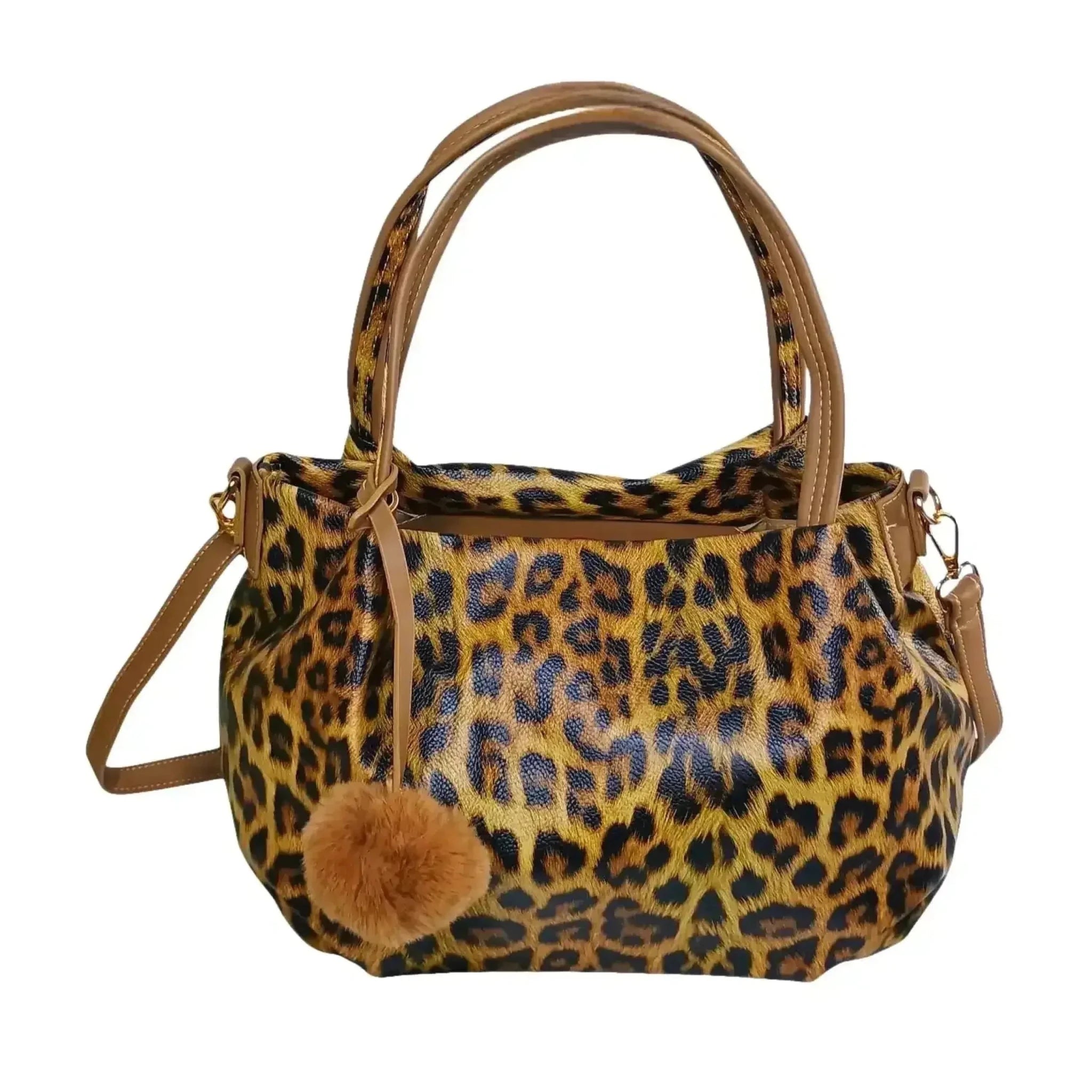 Borsa Leopardata in Ecopelle con Dettagli in Metallo Dorato - Stile Donna Bags