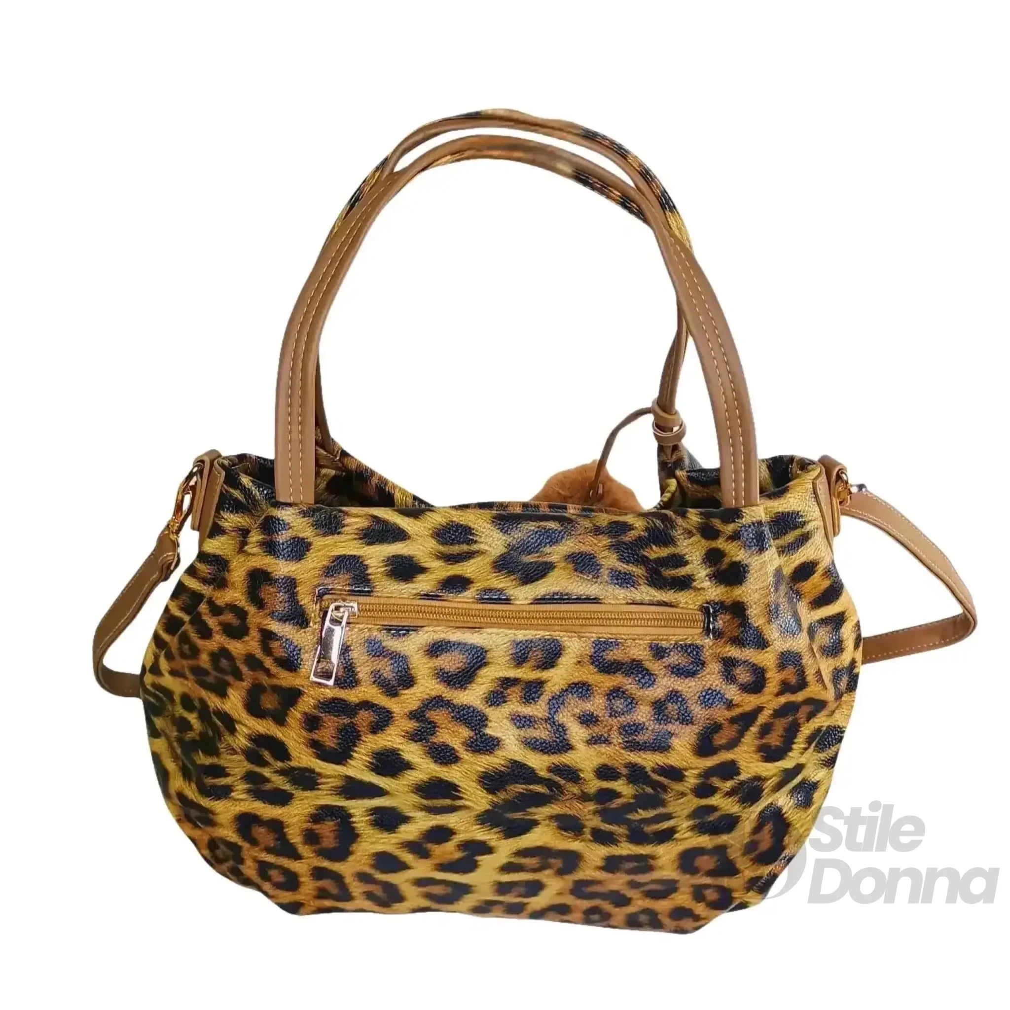 Borsa Leopardata in Ecopelle con Dettagli in Metallo Dorato - Stile Donna Bags