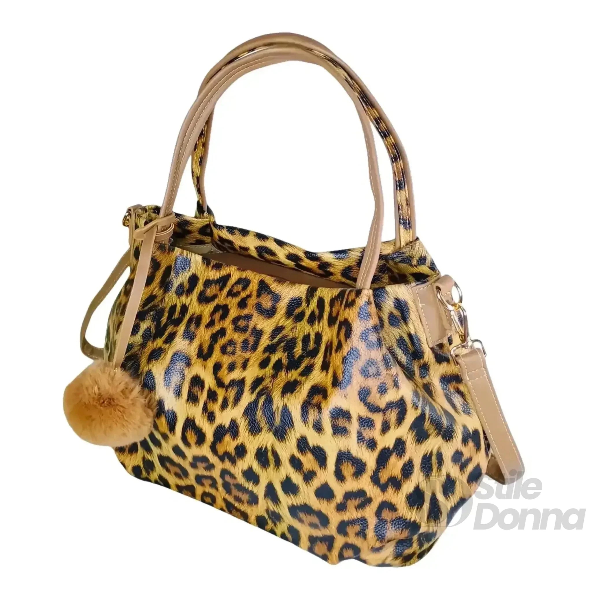 Borsa Leopardata in Ecopelle con Dettagli in Metallo Dorato - Stile Donna Bags