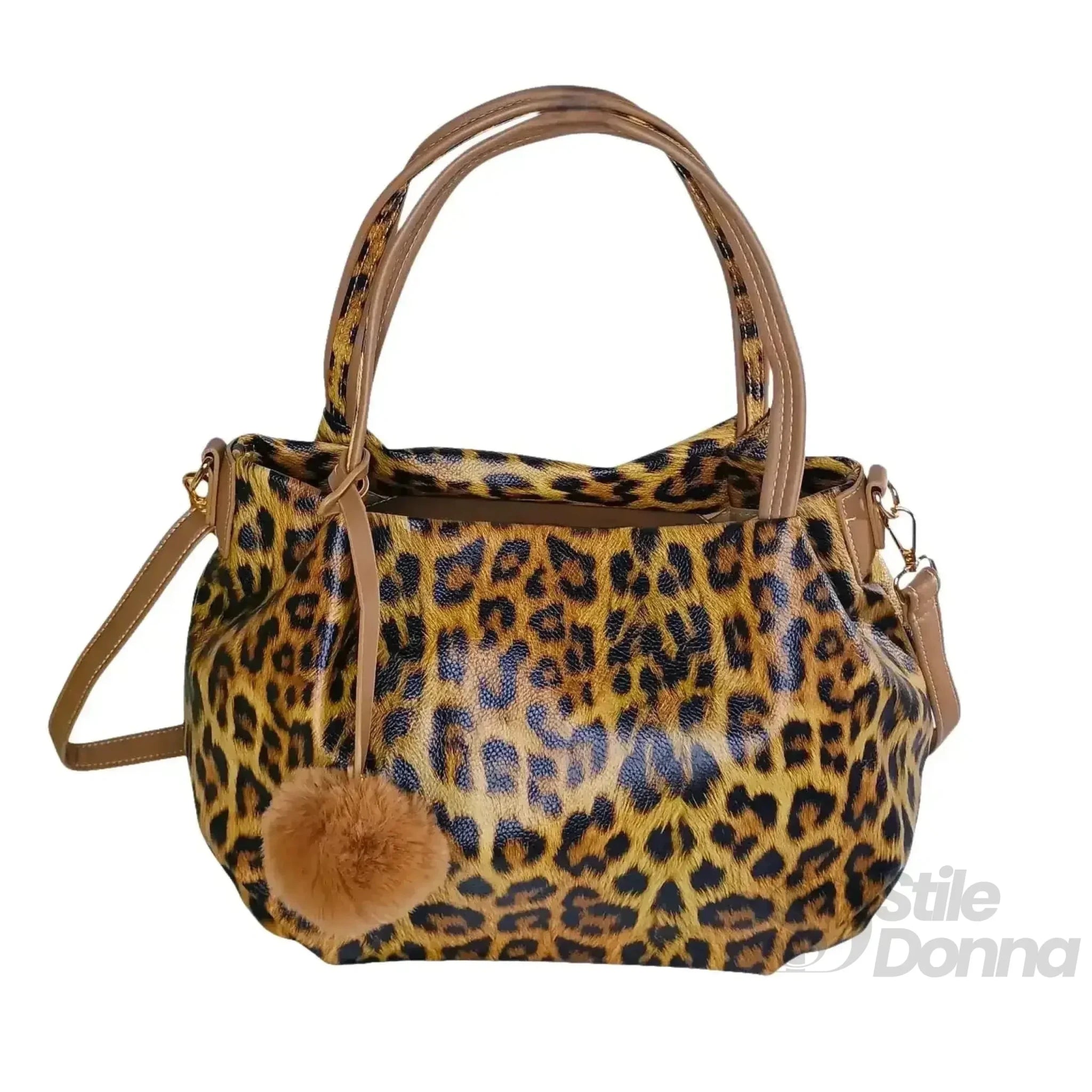 Borsa Leopardata in Ecopelle con Dettagli in Metallo Dorato - Stile Donna Bags