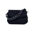 Borsa Nera con Manico Intrecciato in Tessuto Testurizzato e Ecopelle con Tracolla Regolabile - Stile Donna Bags
