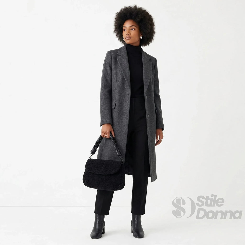 Borsa Nera con Manico Intrecciato in Tessuto Testurizzato e Ecopelle con Tracolla Regolabile - Stile Donna Bags