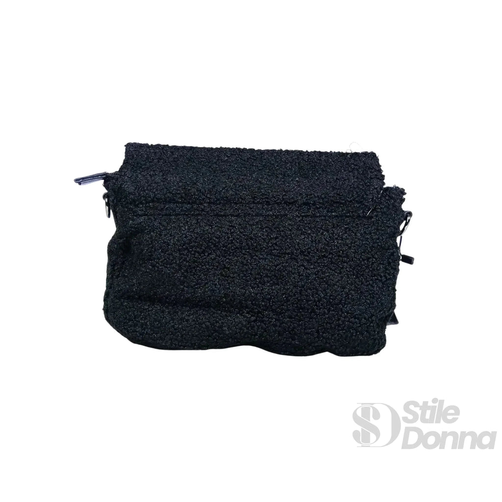 Borsa Nera con Manico Intrecciato in Tessuto Testurizzato e Ecopelle con Tracolla Regolabile - Stile Donna Bags